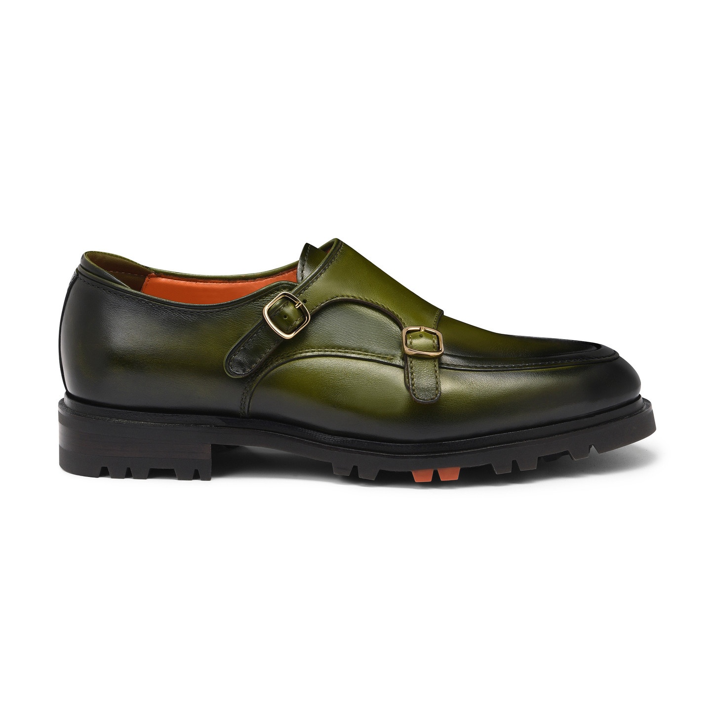 Men's green leather double-buckle shoe - 1