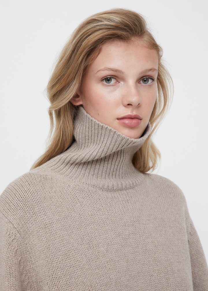 Wool cashmere turtleneck beige mélange - 5