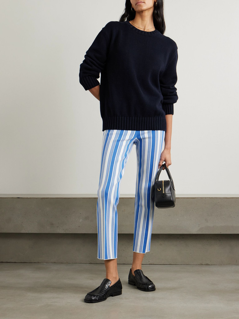 HIGH SPORT Louis cropped striped cotton-blend straight-leg pants Blue outlook