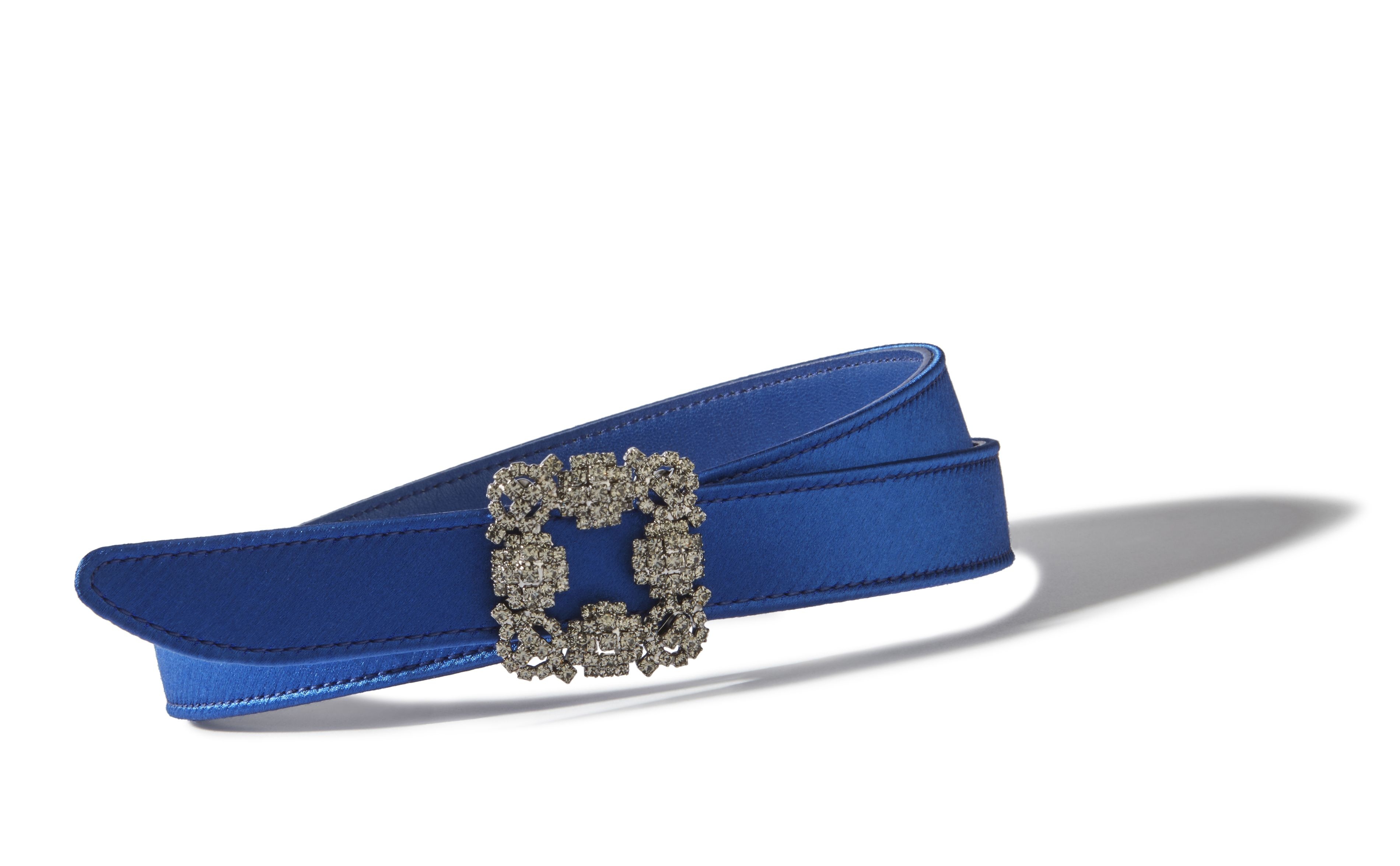 Blue Satin Crystal Buckled Belt - 2