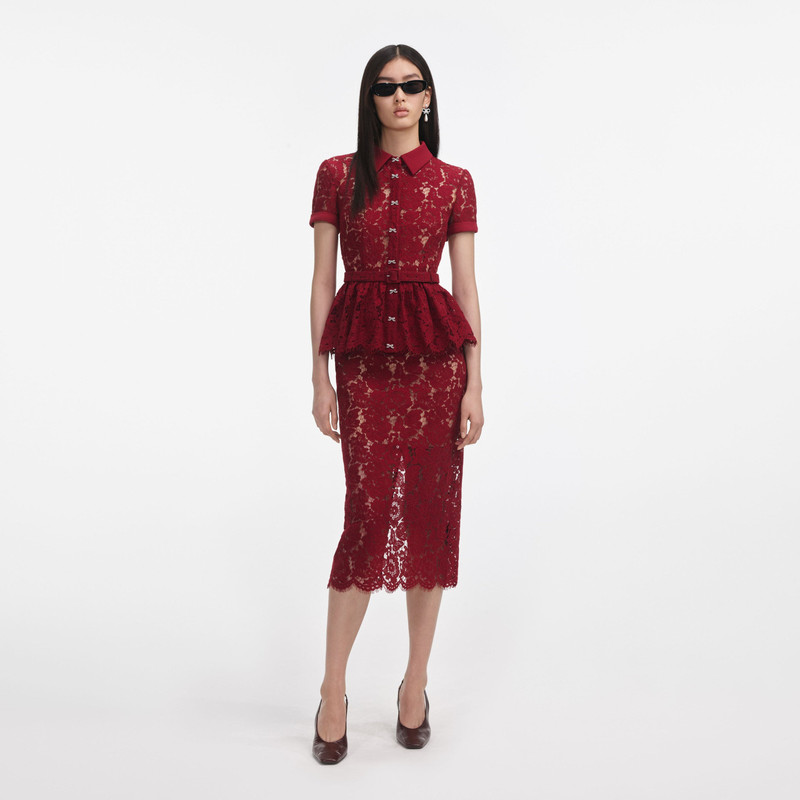 Burgundy Lace Peplum Midi Dress 1