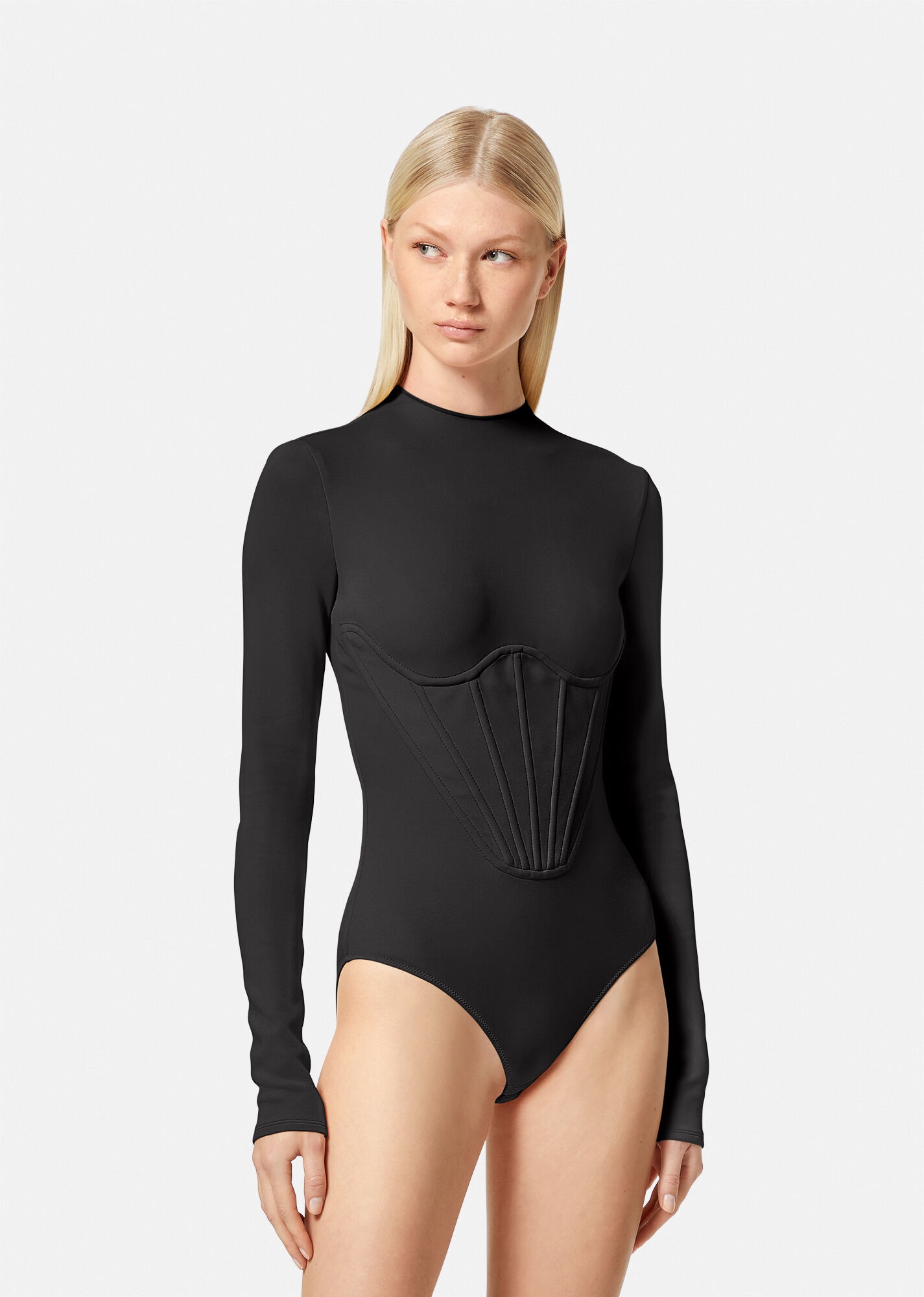 Black Corset panel jersey bodysuit, Versace