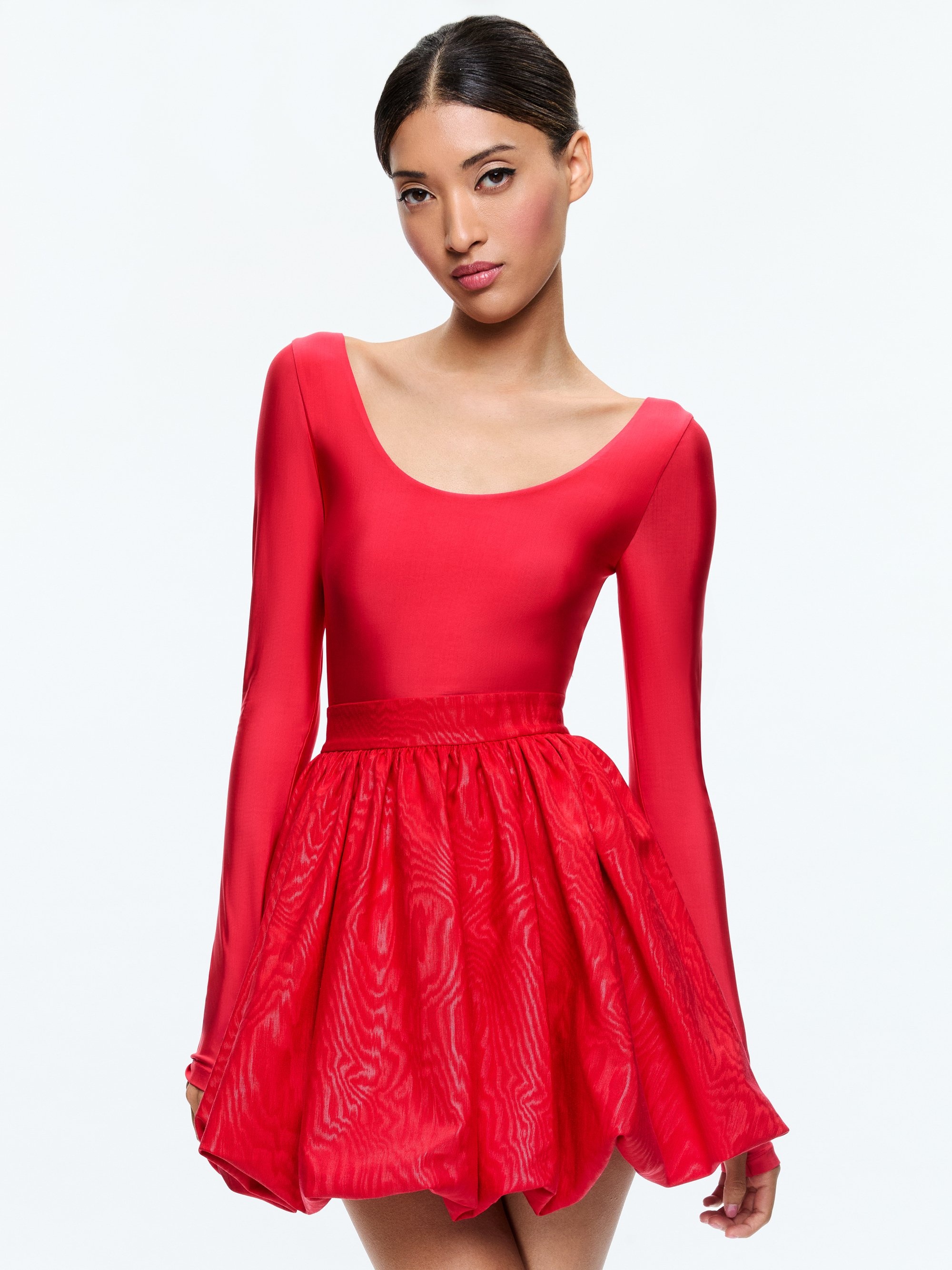 CHARA BALLET NECK LONG SLEEVE BUBBLE HEM MINI DRESS - 4