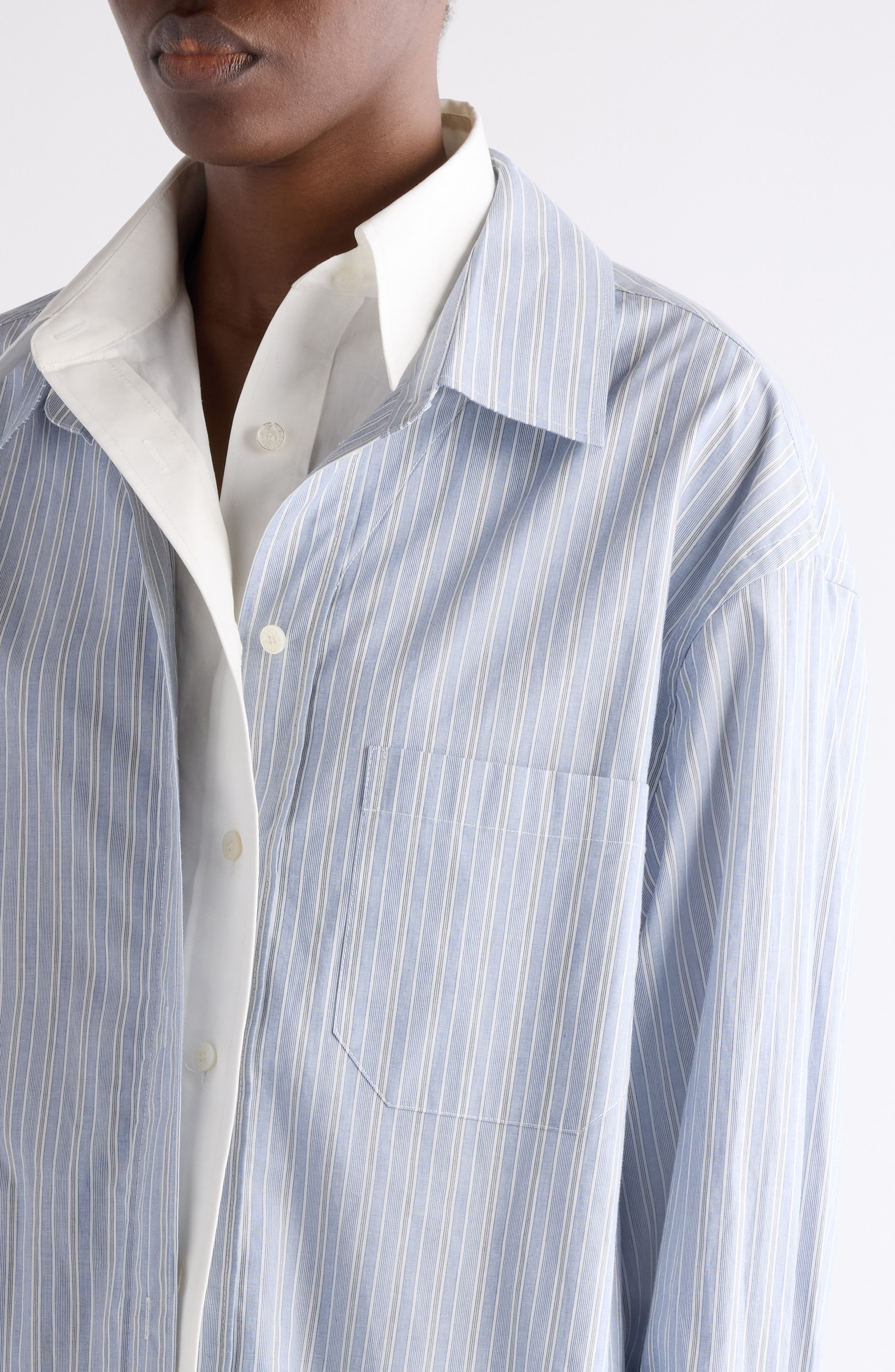 Acne Studios Soublera Layered Stripe Button-Up Shirt in Blue/White at Nordstrom - 5