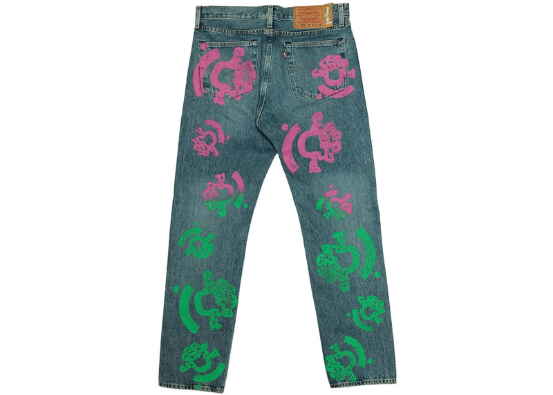 DENIM TEARS Denim Tears Bstroy Tears 501 Light Wash Jean Pink/Green outlook
