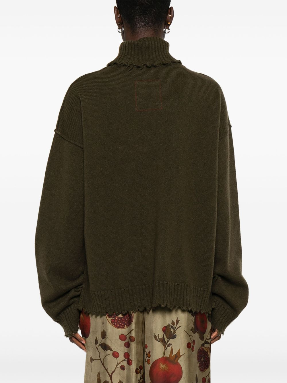 high-neck frayed-hem sweater - 4
