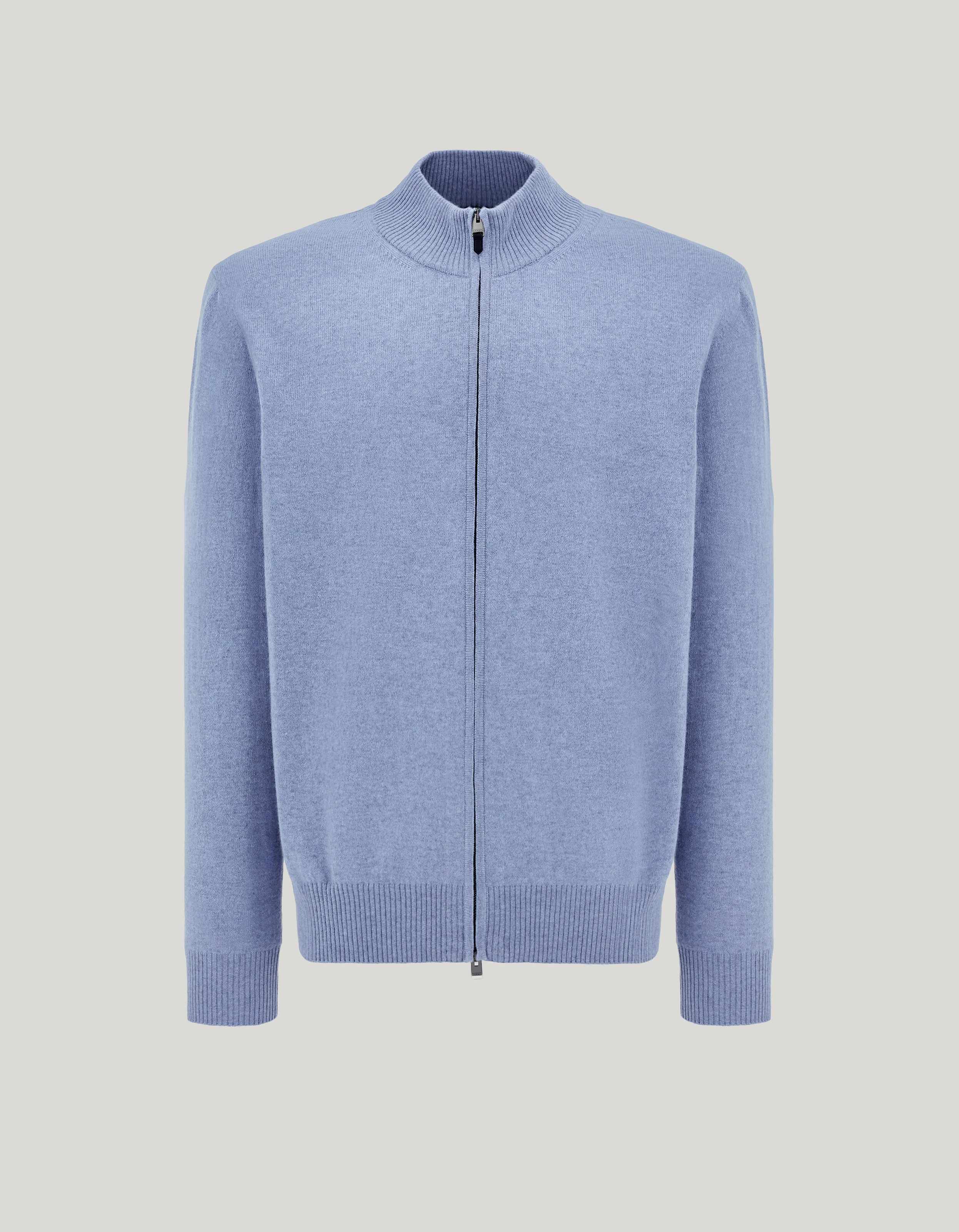 AIR FORCE BLUE WOOL AND CASHMERE FULL-ZIPPERED CARDIGAN - 1