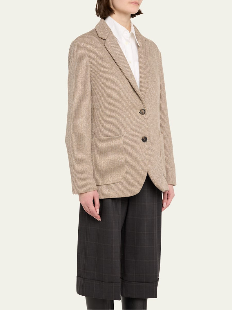 Brunello Cucinelli Two-Button Lurex Cotton English Rib Blazer outlook