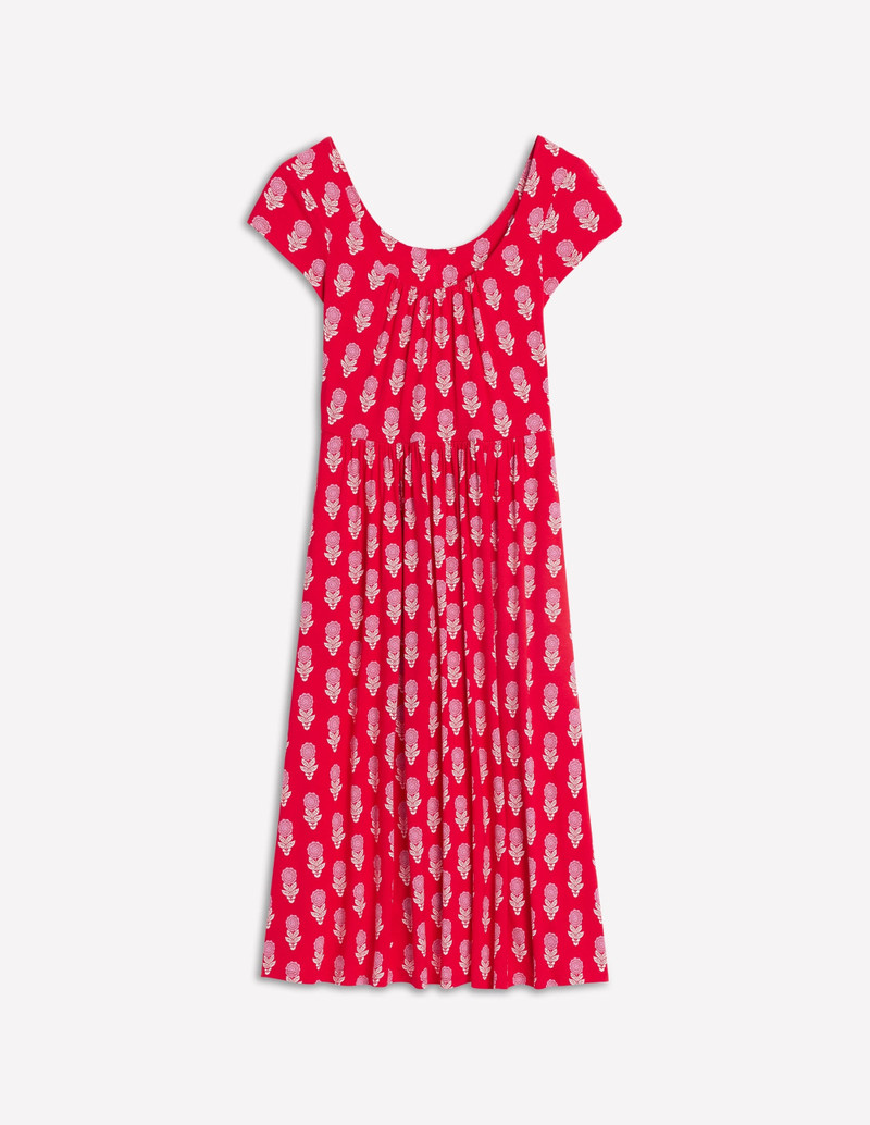 Samantha Scoop Jersey Dress-Poppy Red, Dahlia Sprig 1