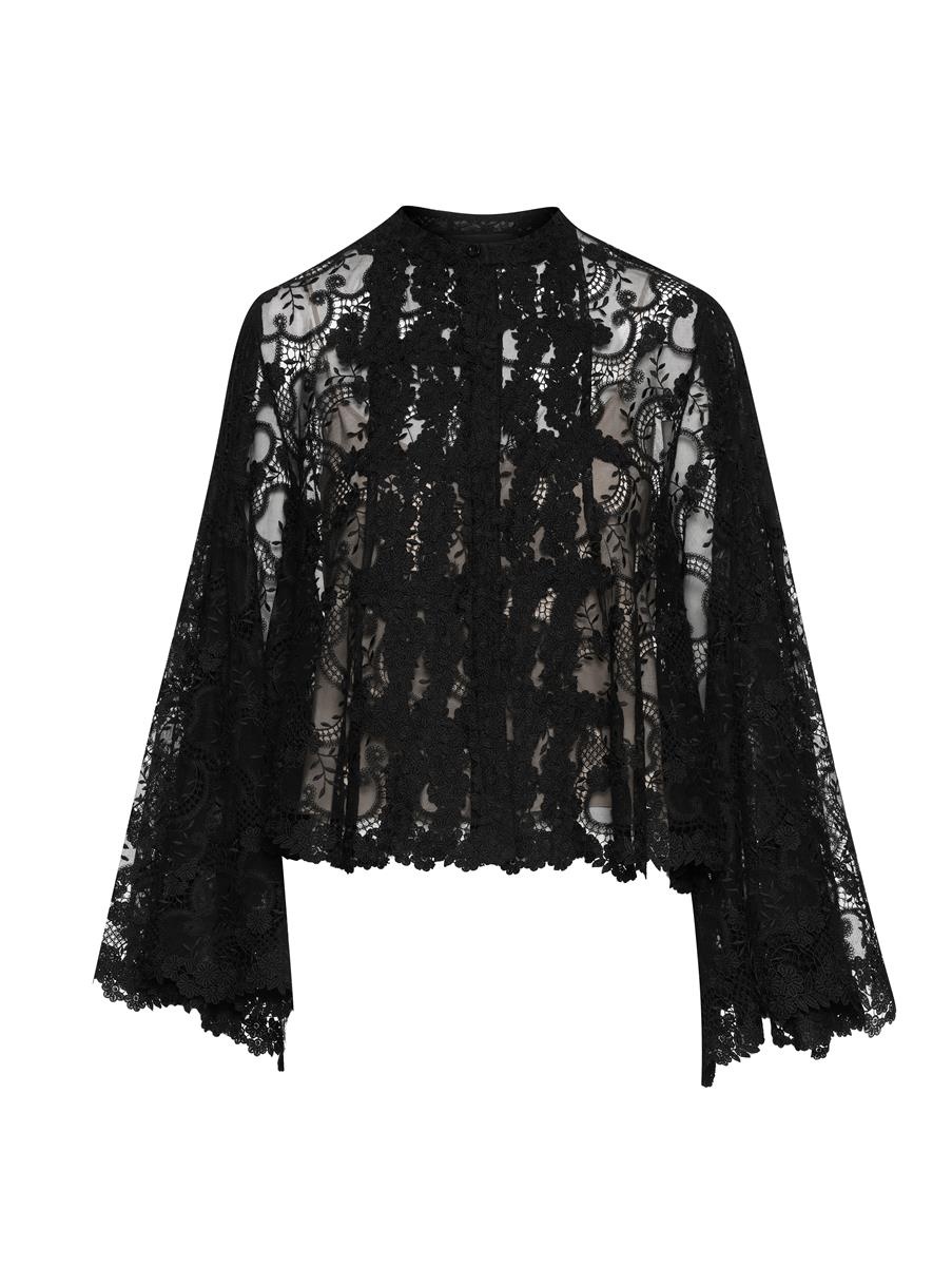 BRACELET SLEEVE GEO FLORAL LACE BLOUSE - 1