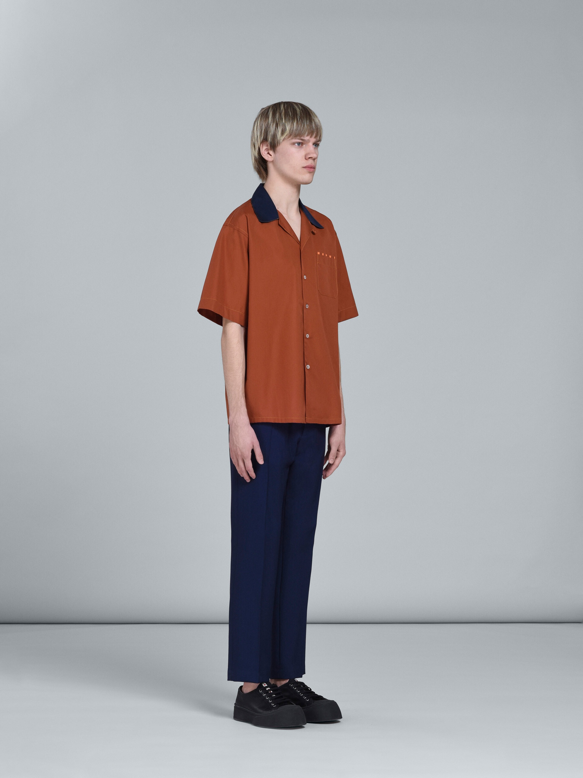 BROWN LOGO PRINT POPLIN BOWLING SHIRT - 5