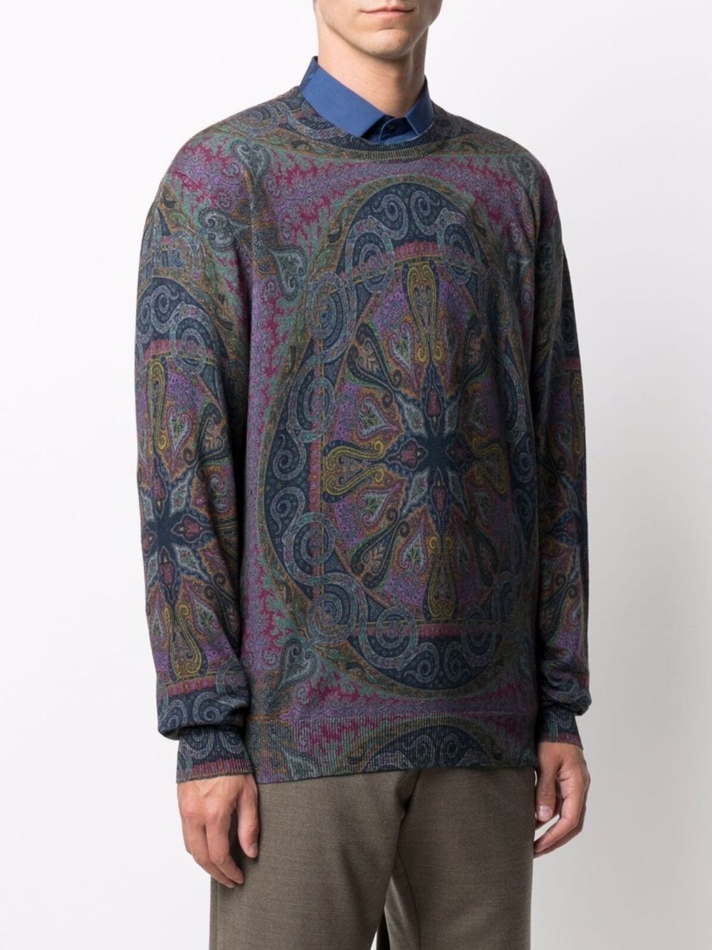 ornamental-print virgin wool jumper - 3