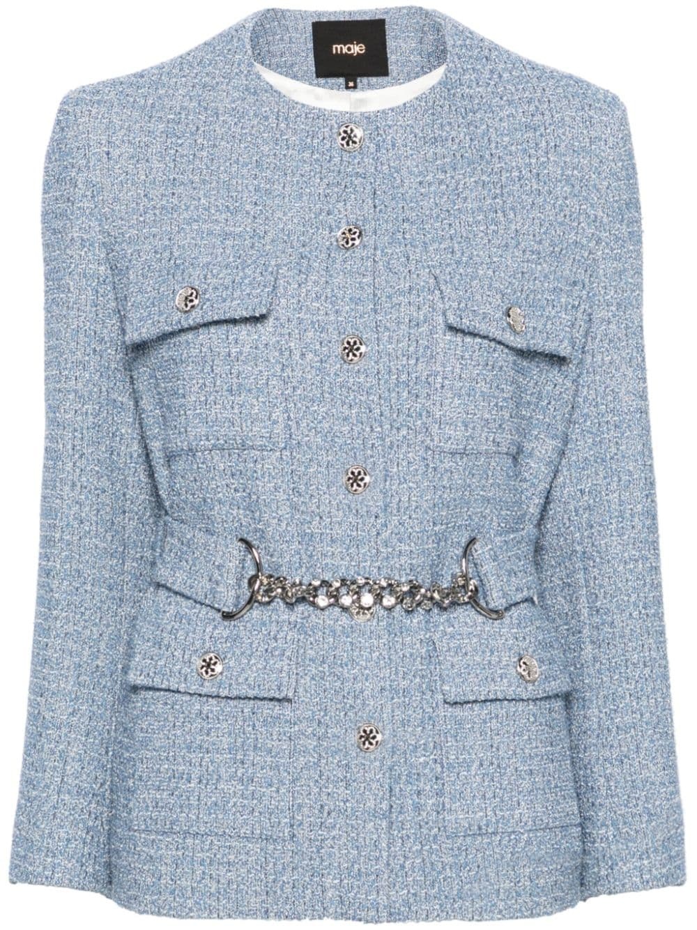 belted-waist tweed jacket - 1