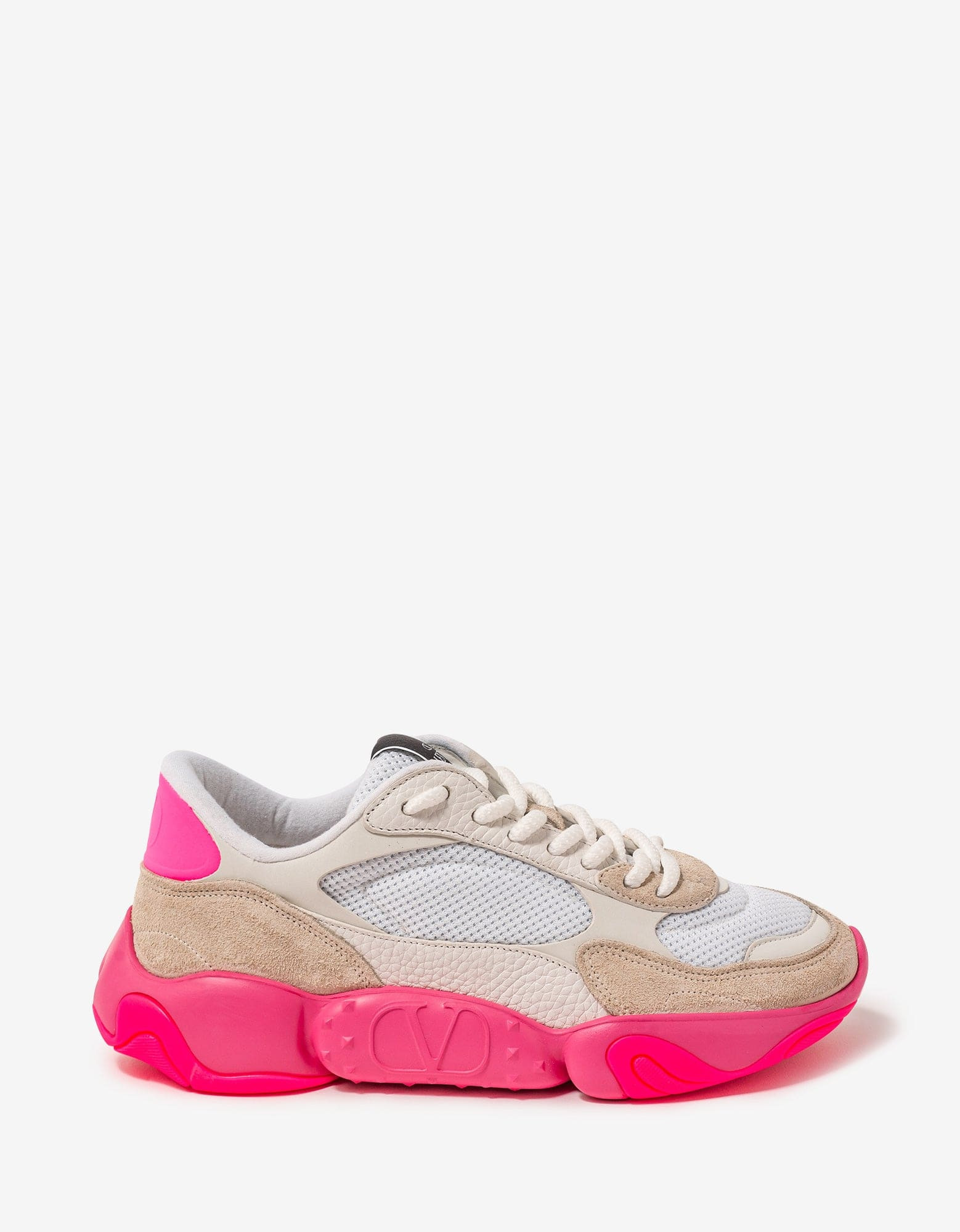 Valentino White Bubbleback Mesh and Suede Trainers - 2