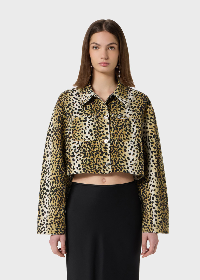 COTTON JACKET WITH ANIMAL PRINT AND RHINESTONE PIN 3