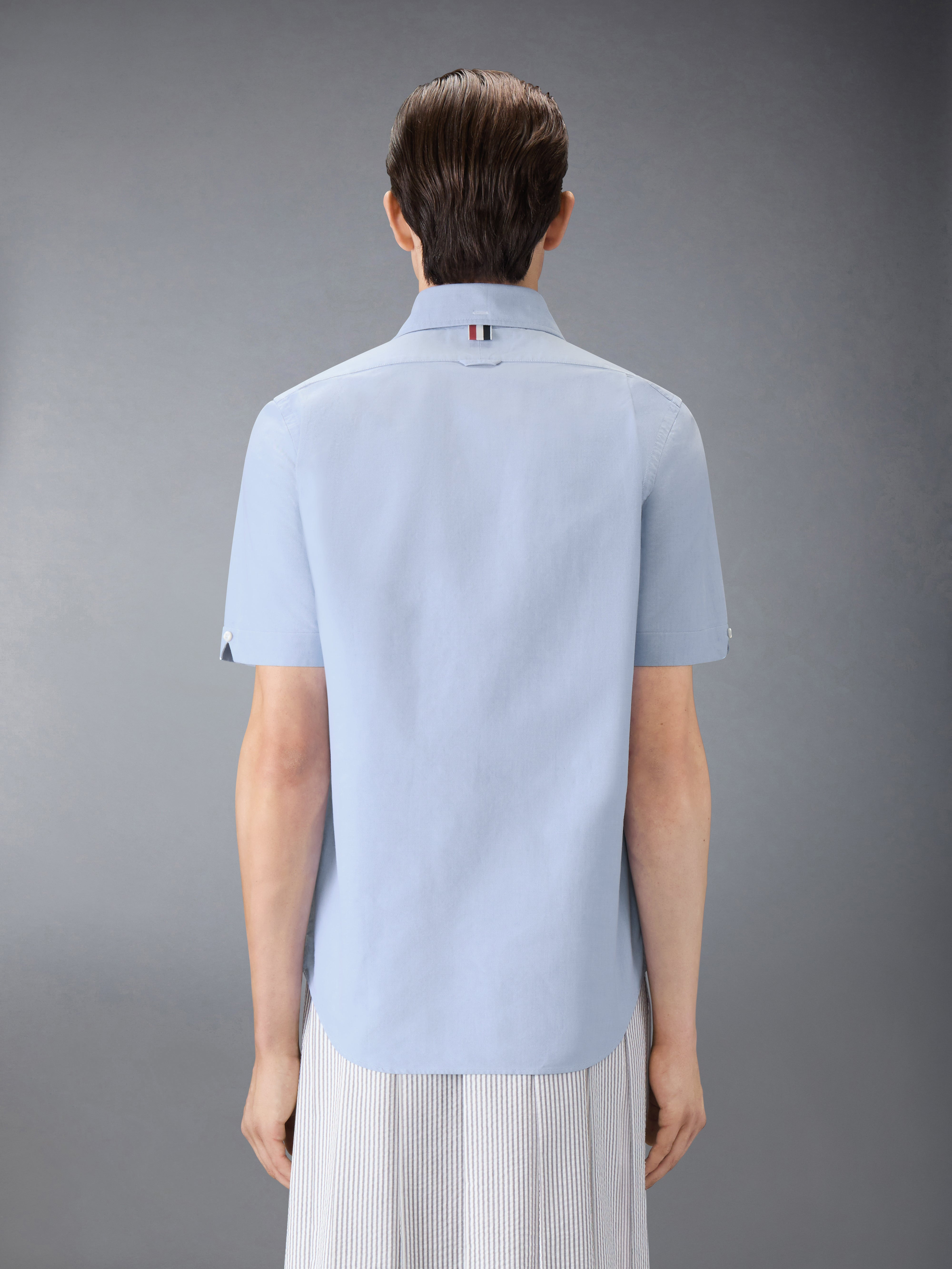 STRAIGHT FIT BUTTON DOWN SHORT SLEEVE SHIRT W/ CF GG PLACKET IN OXFORD - 4