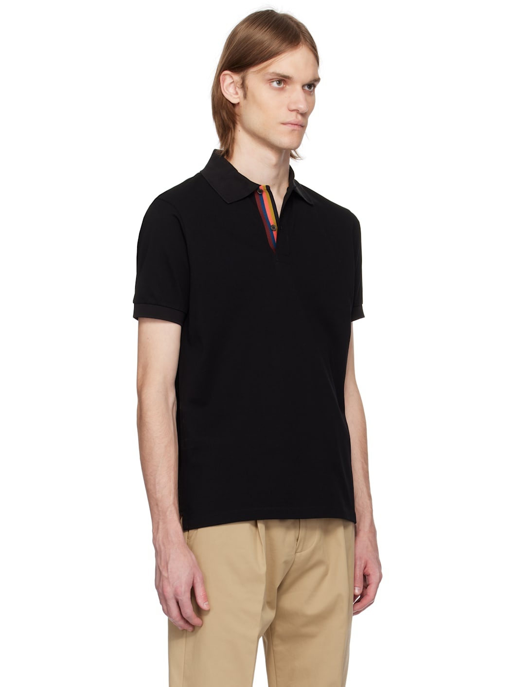 Black Artist Stripe Placket Polo - 2