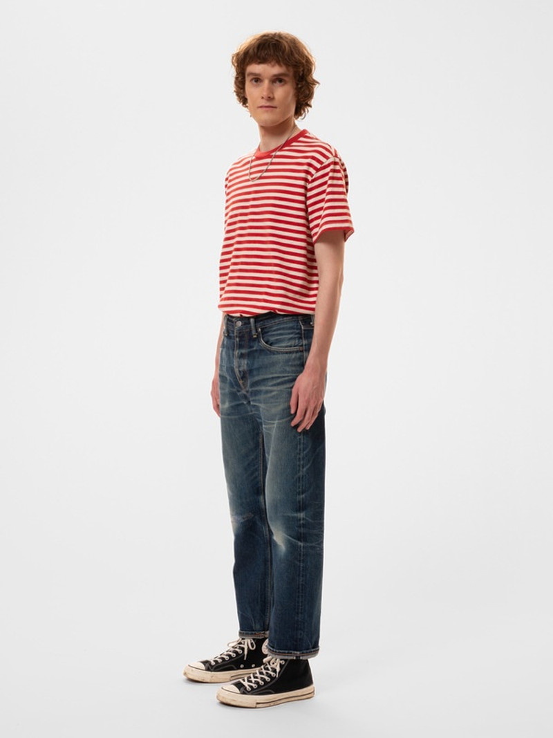 Nudie Jeans Leffe Breton Stripe Tee Offwhite/Red outlook