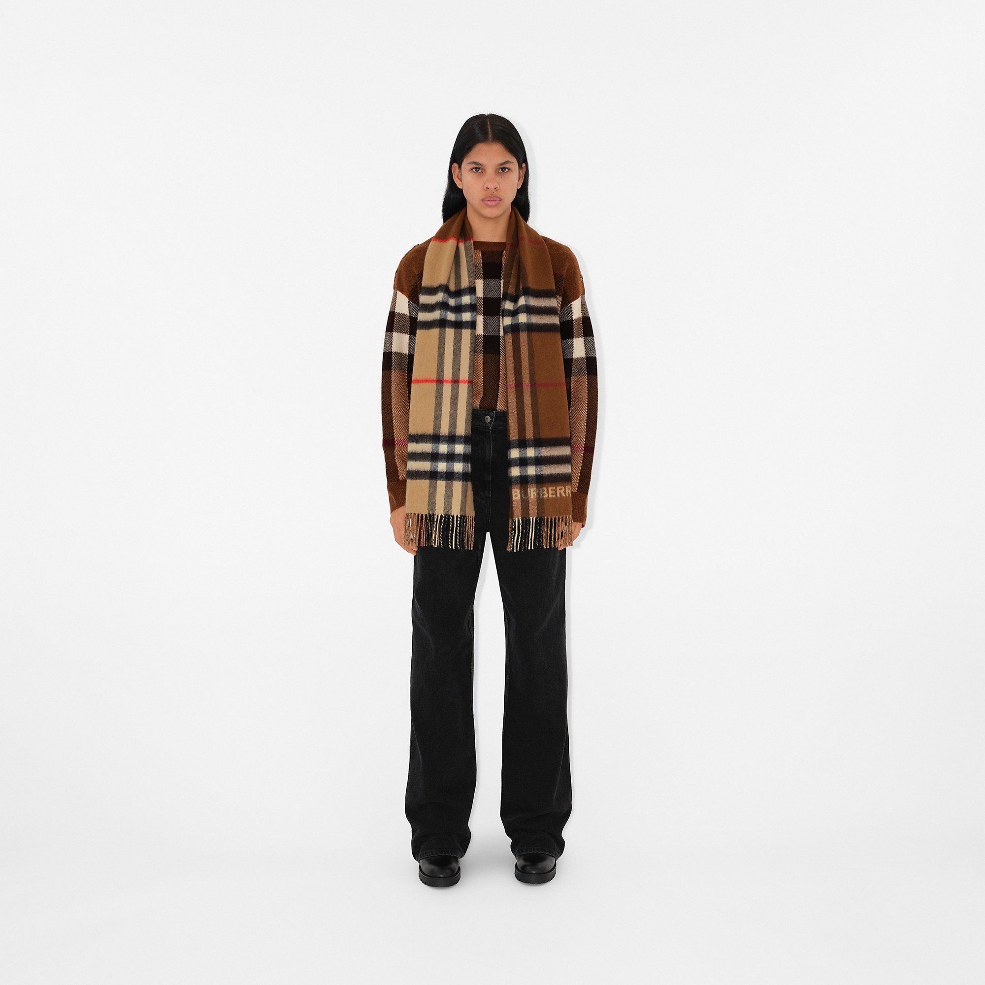 Contrast Check Cashmere Scarf - 3