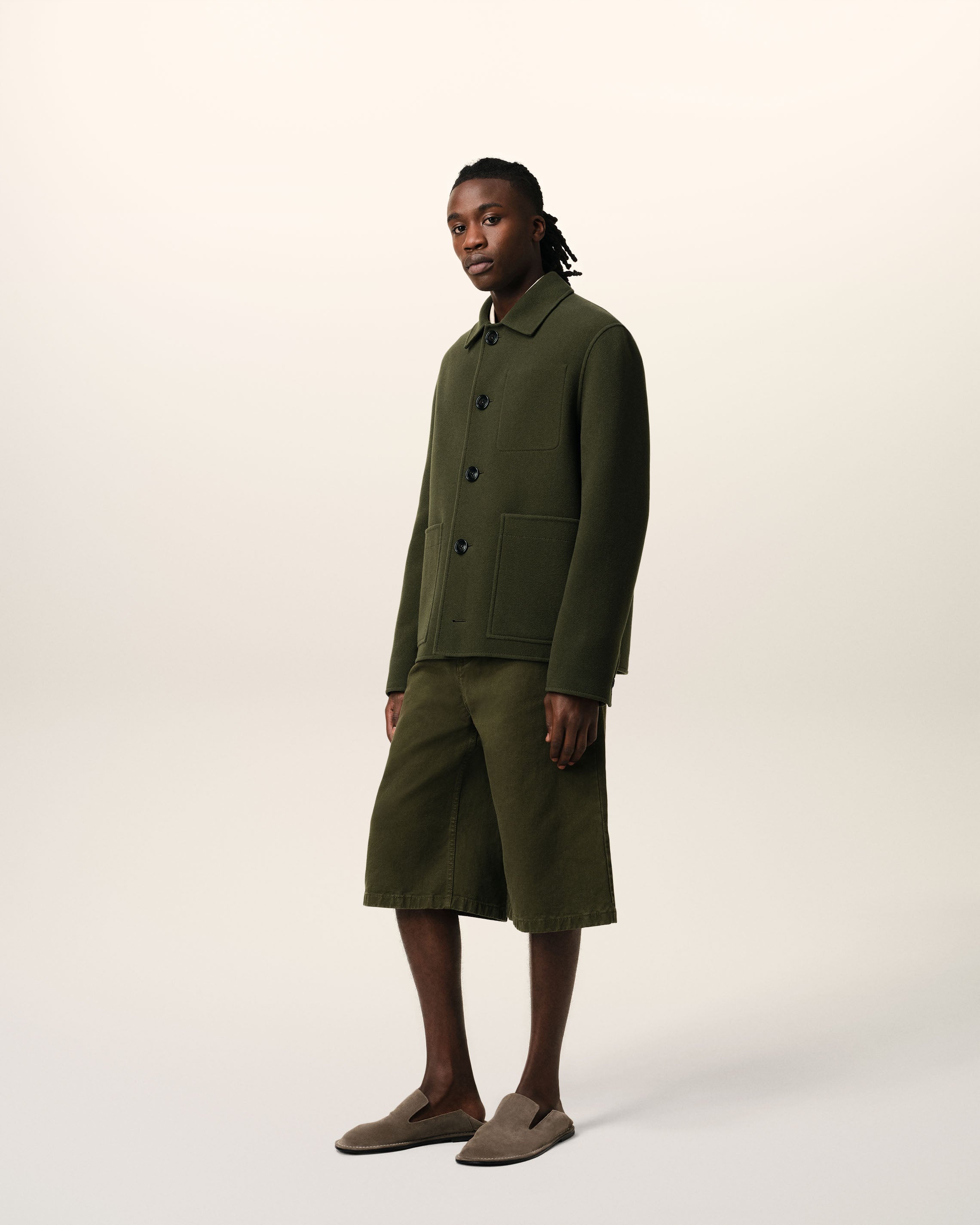 GREEN WOOL KNIT BOXY BUTTONED JACKET - 6