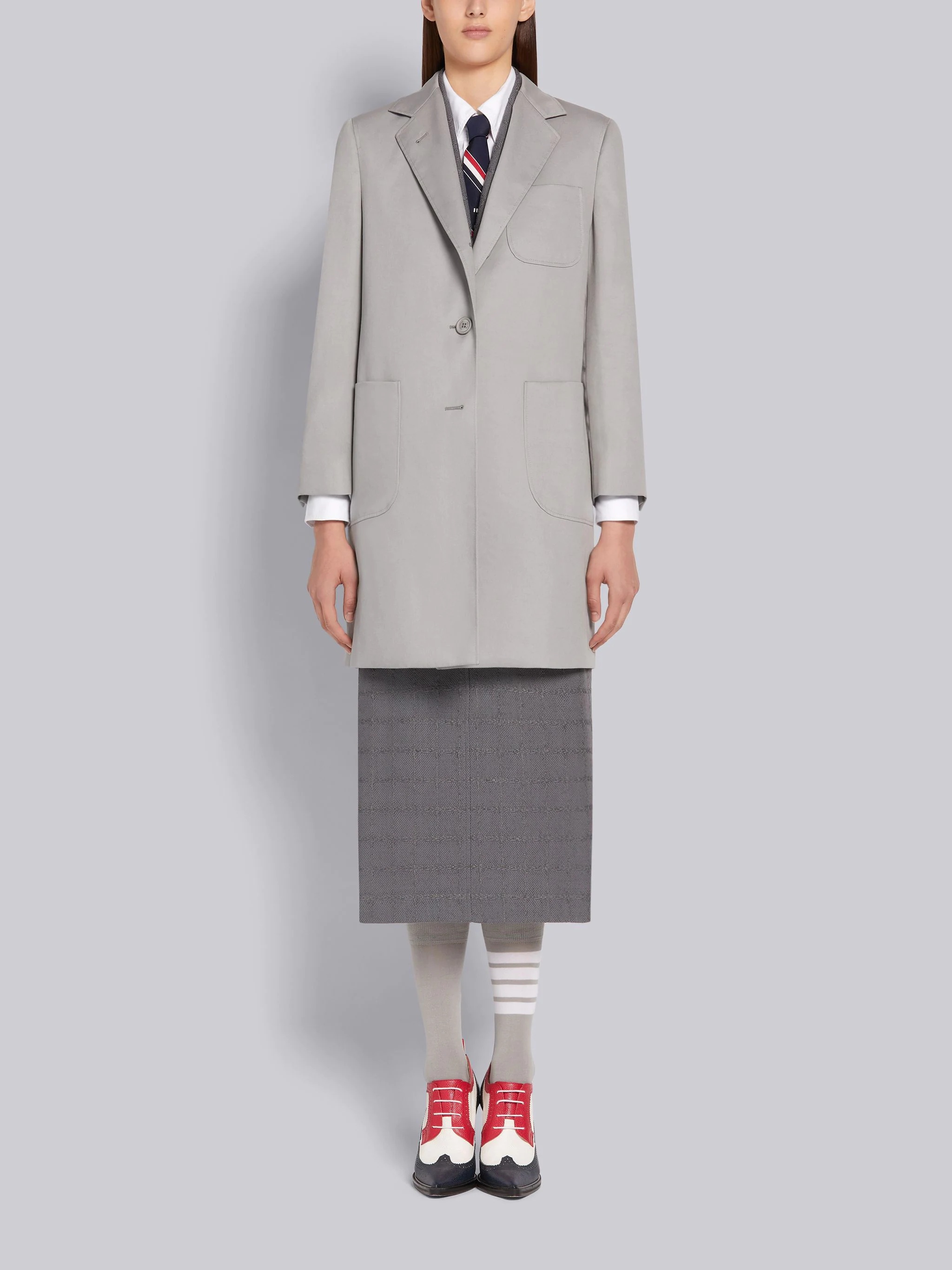 Medium Grey Cotton Twill Sack Overcoat - 1