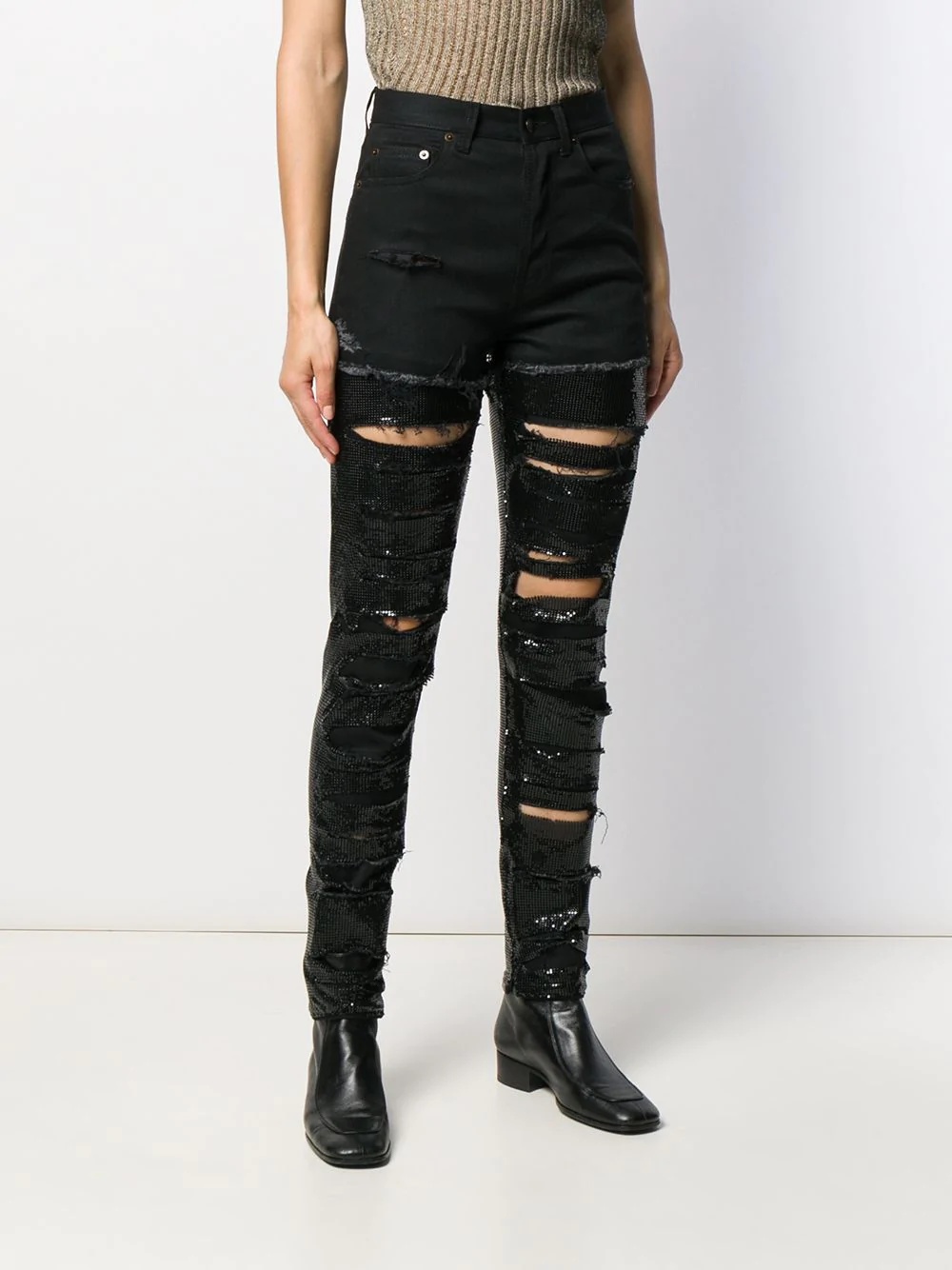 sequin-embellished ripped skinny jeans - 3