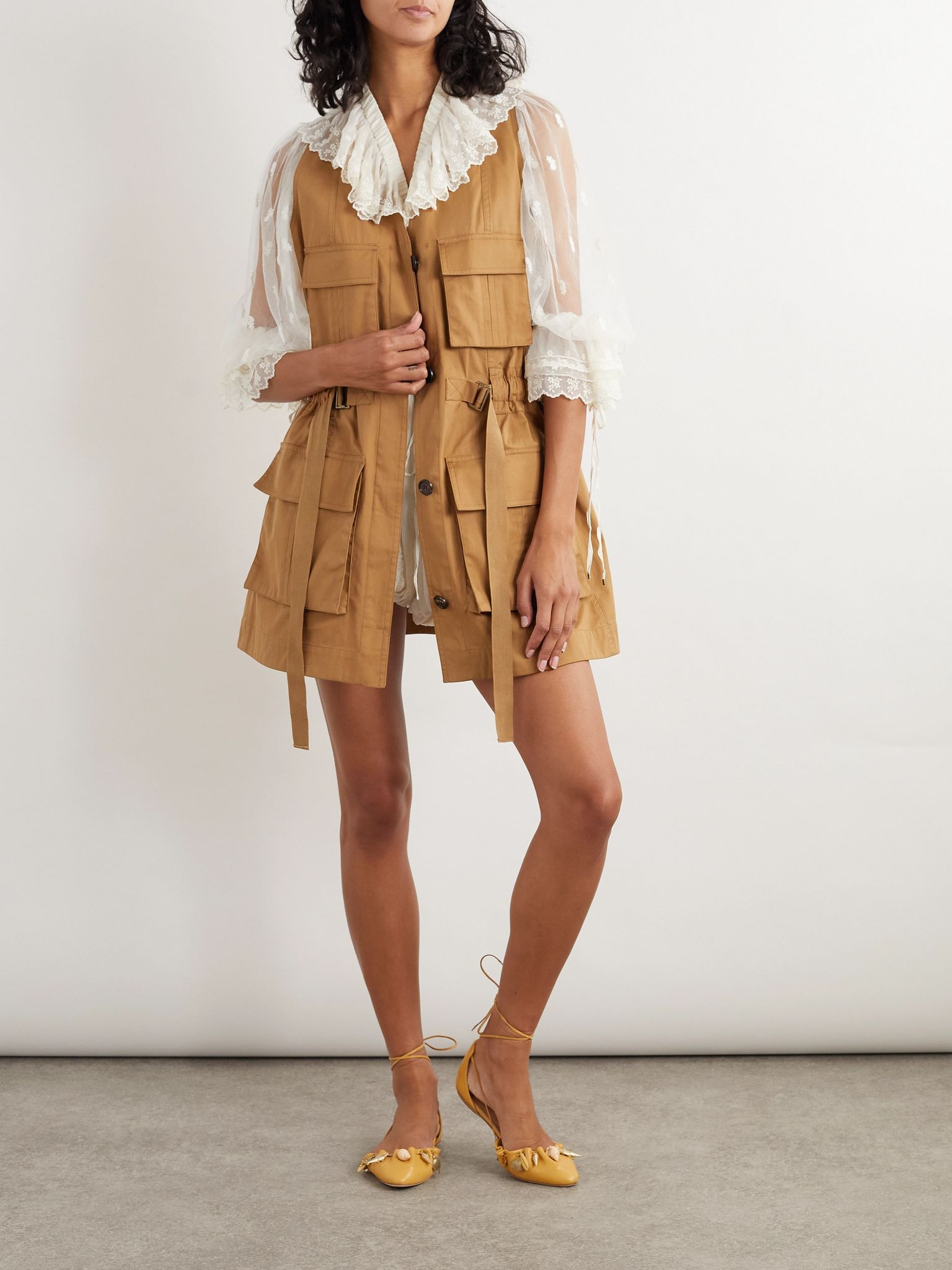 Buckled cotton-twill vest Beige - 2