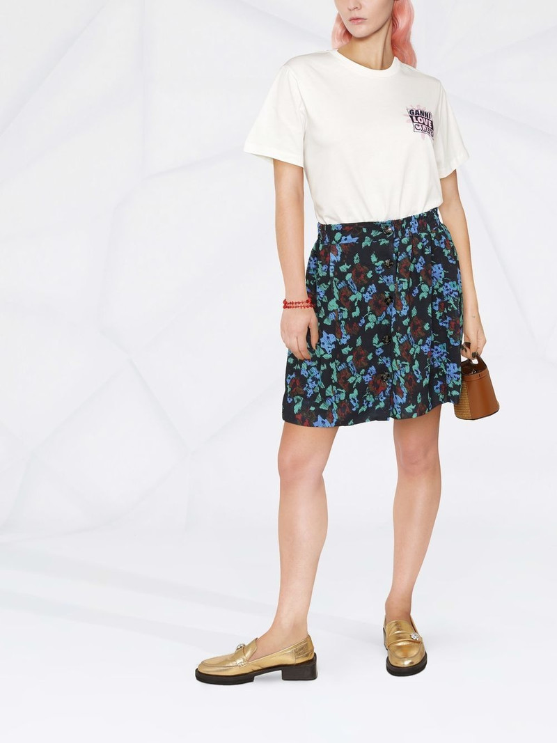 GANNI floral-print buttoned skirt outlook