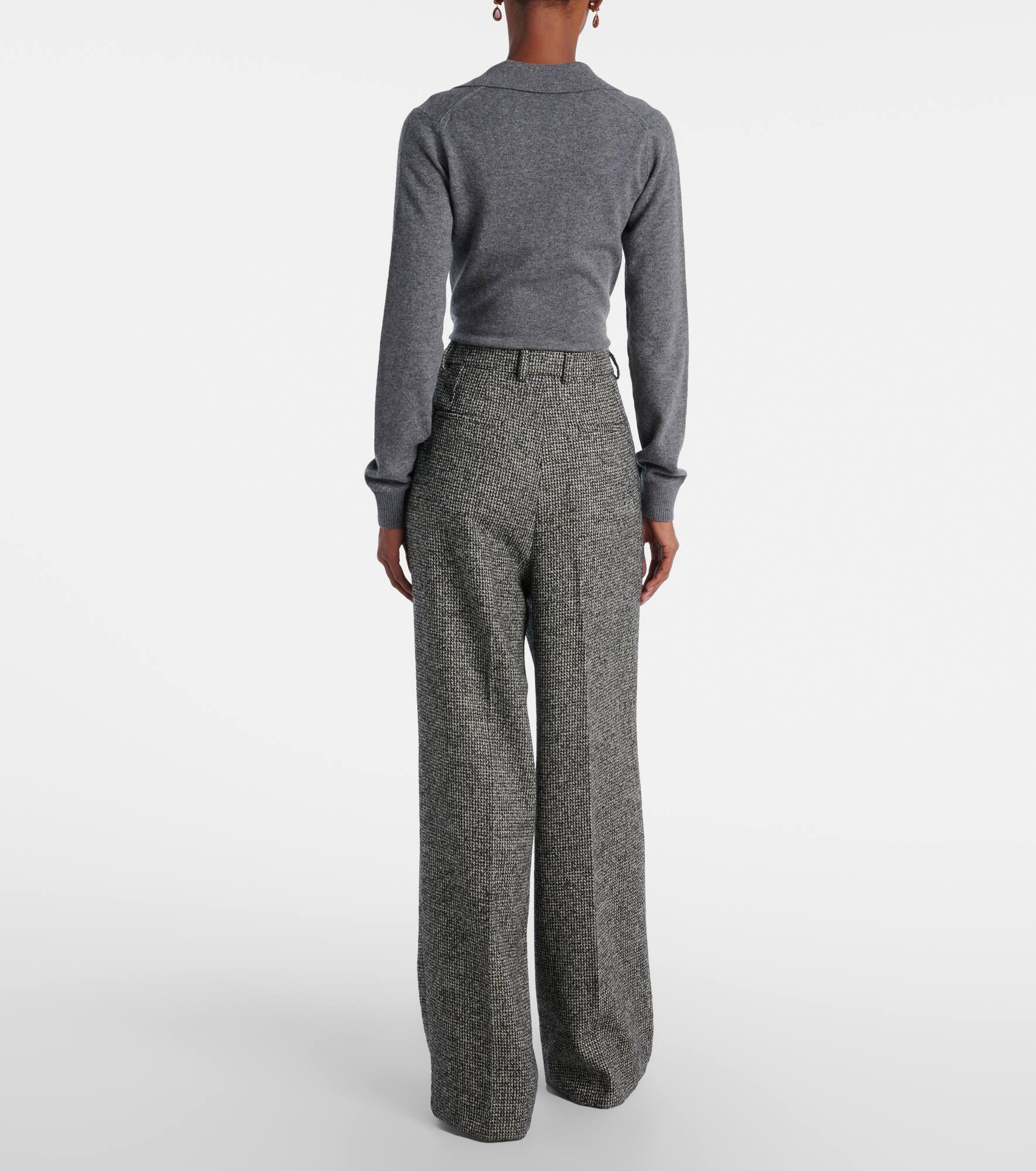 Pleated wool-blend wide-leg pants - 3