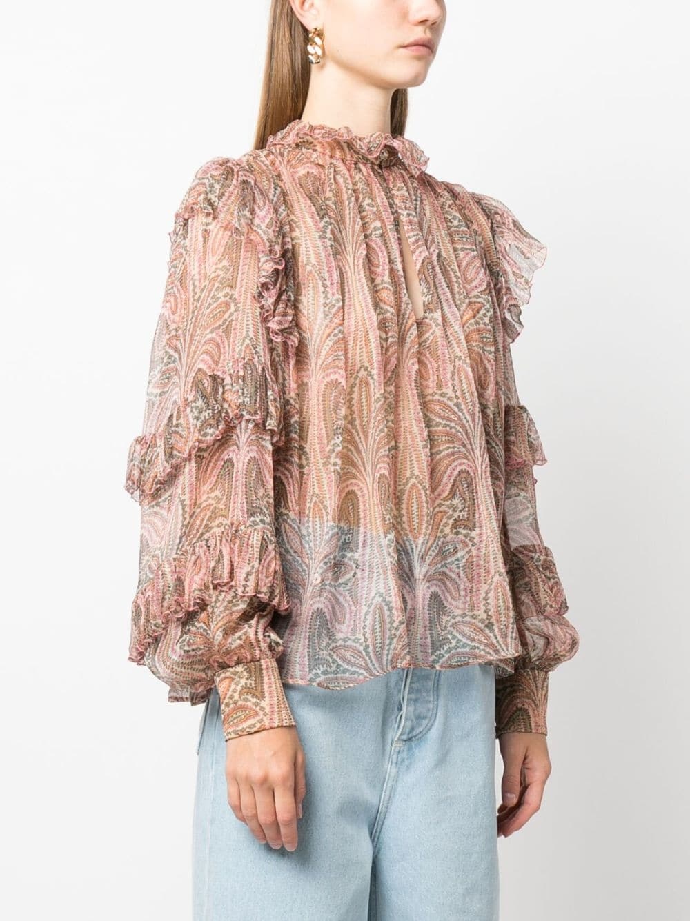 ruffled paisley-print silk blouse - 3