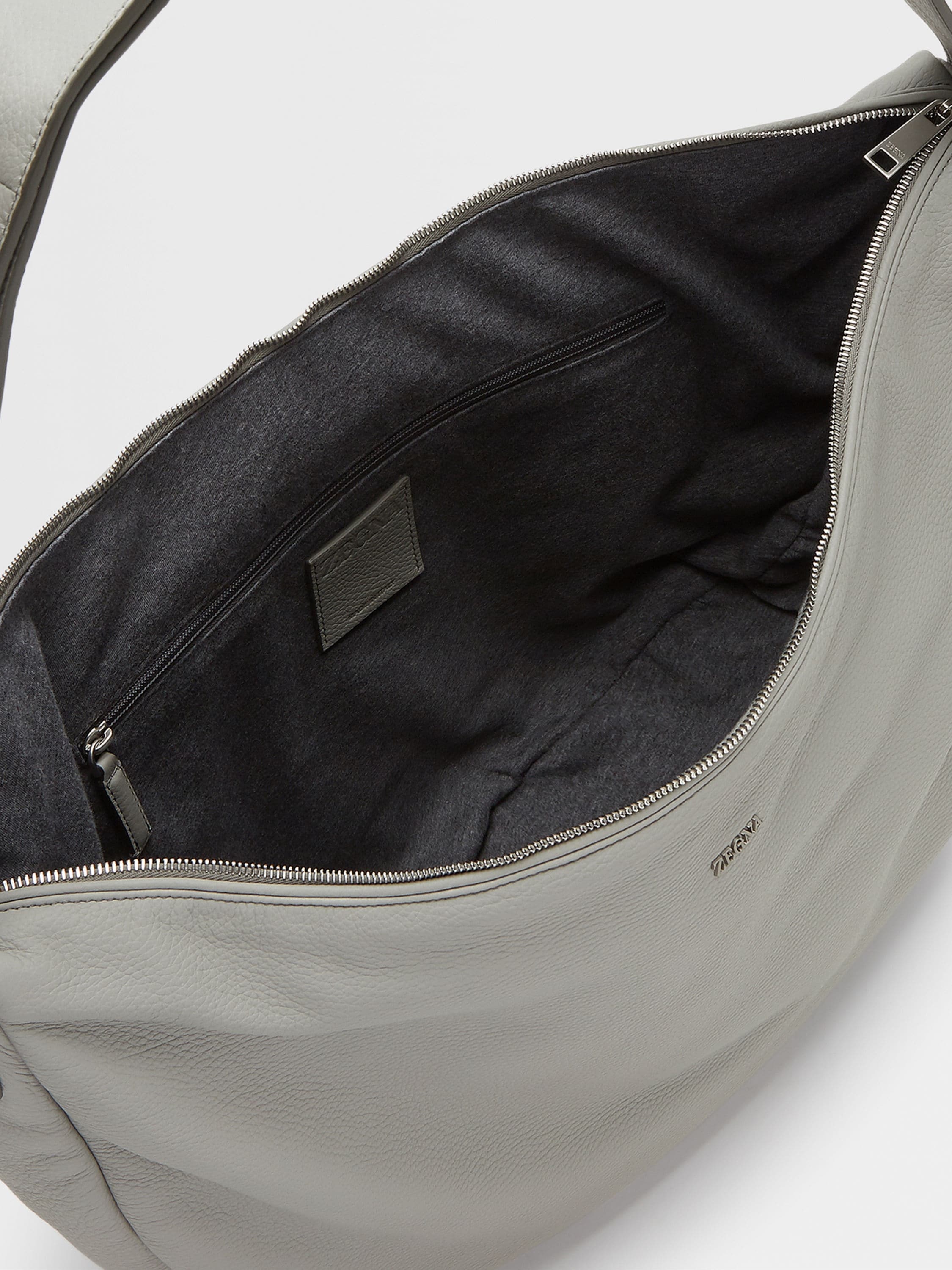GREY MÉLANGE DEERSKIN PANORAMA HOBO BAG - 4