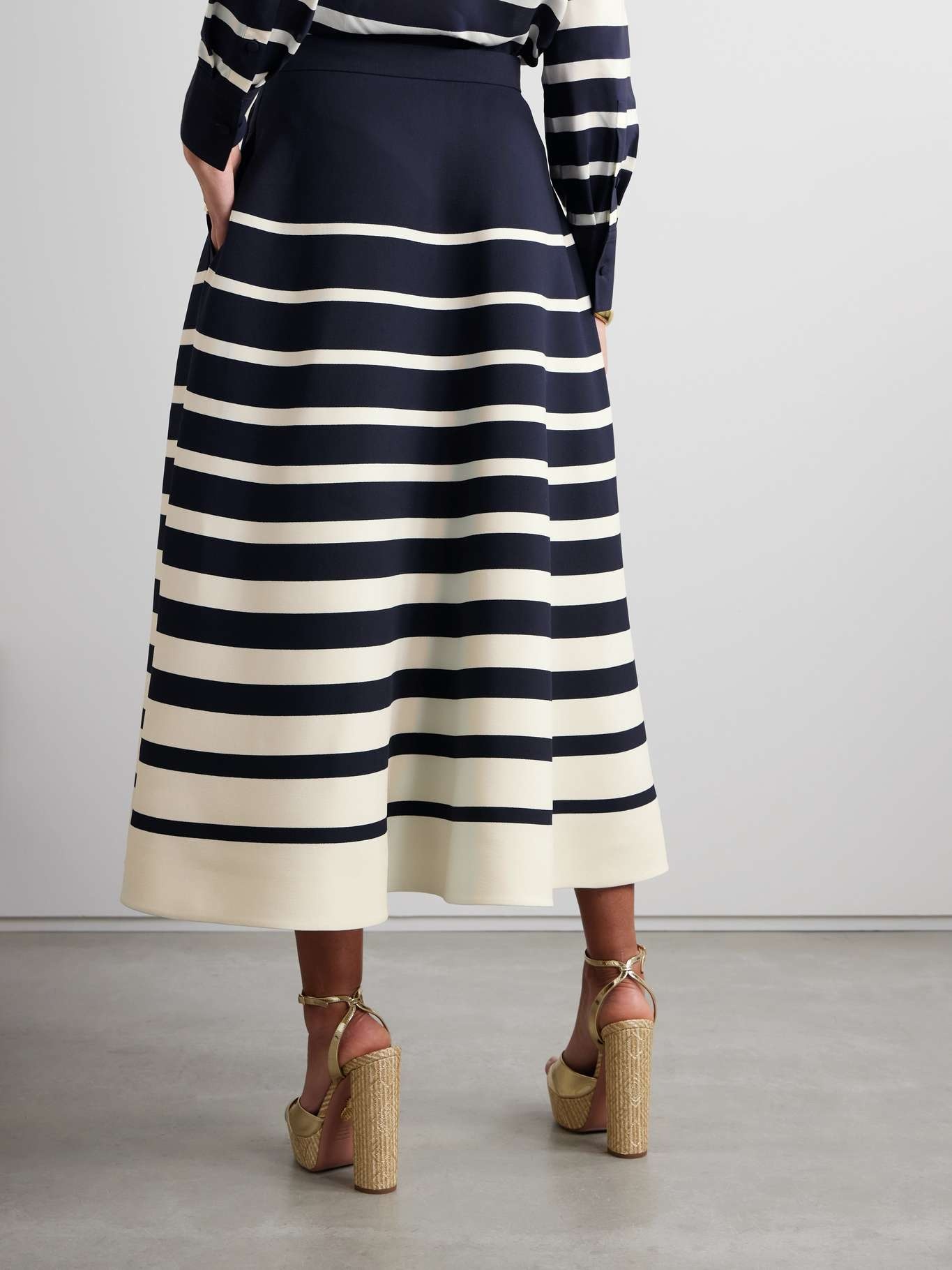 Embellished striped wool and silk-blend midi skirt - 4