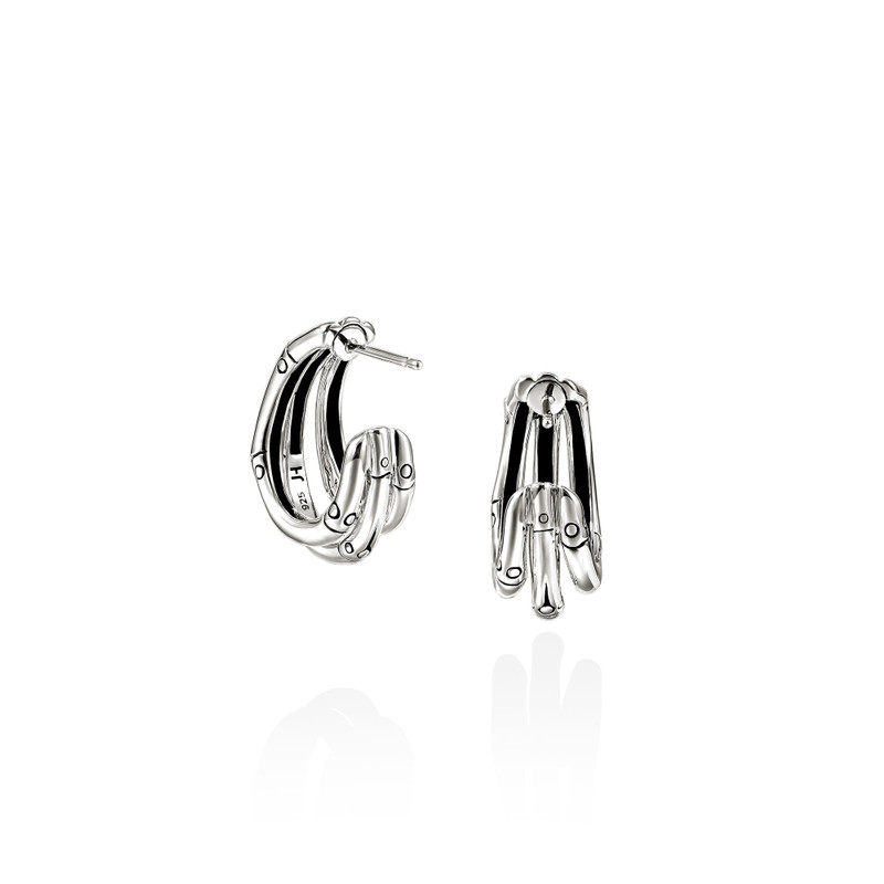 Bamboo Triple J Hoop Earrings, Sterling Silver 3