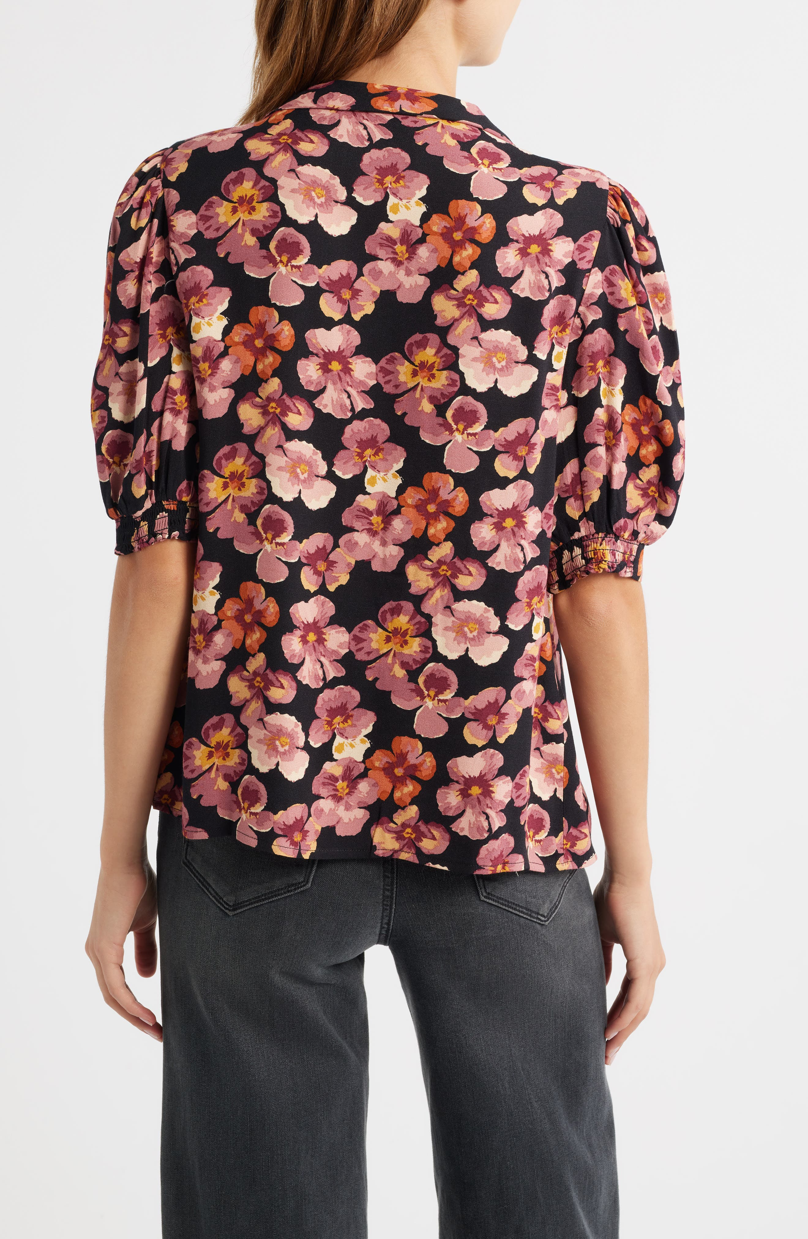 Reformation Joelle Floral Tie Neck Button-Up Top in Pansy at Nordstrom - 2