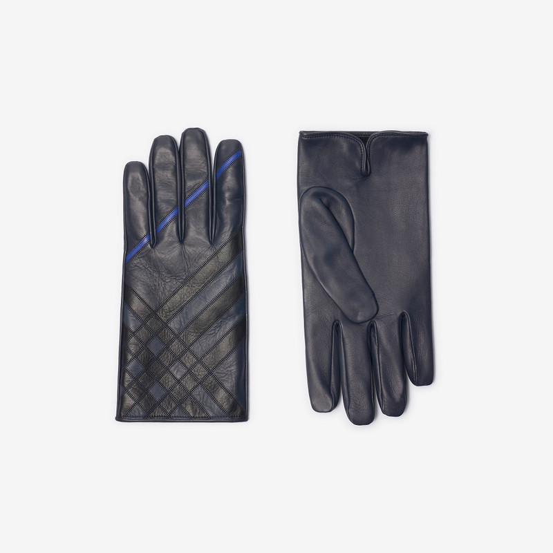 Burberry Check Intarsia Leather Gloves outlook