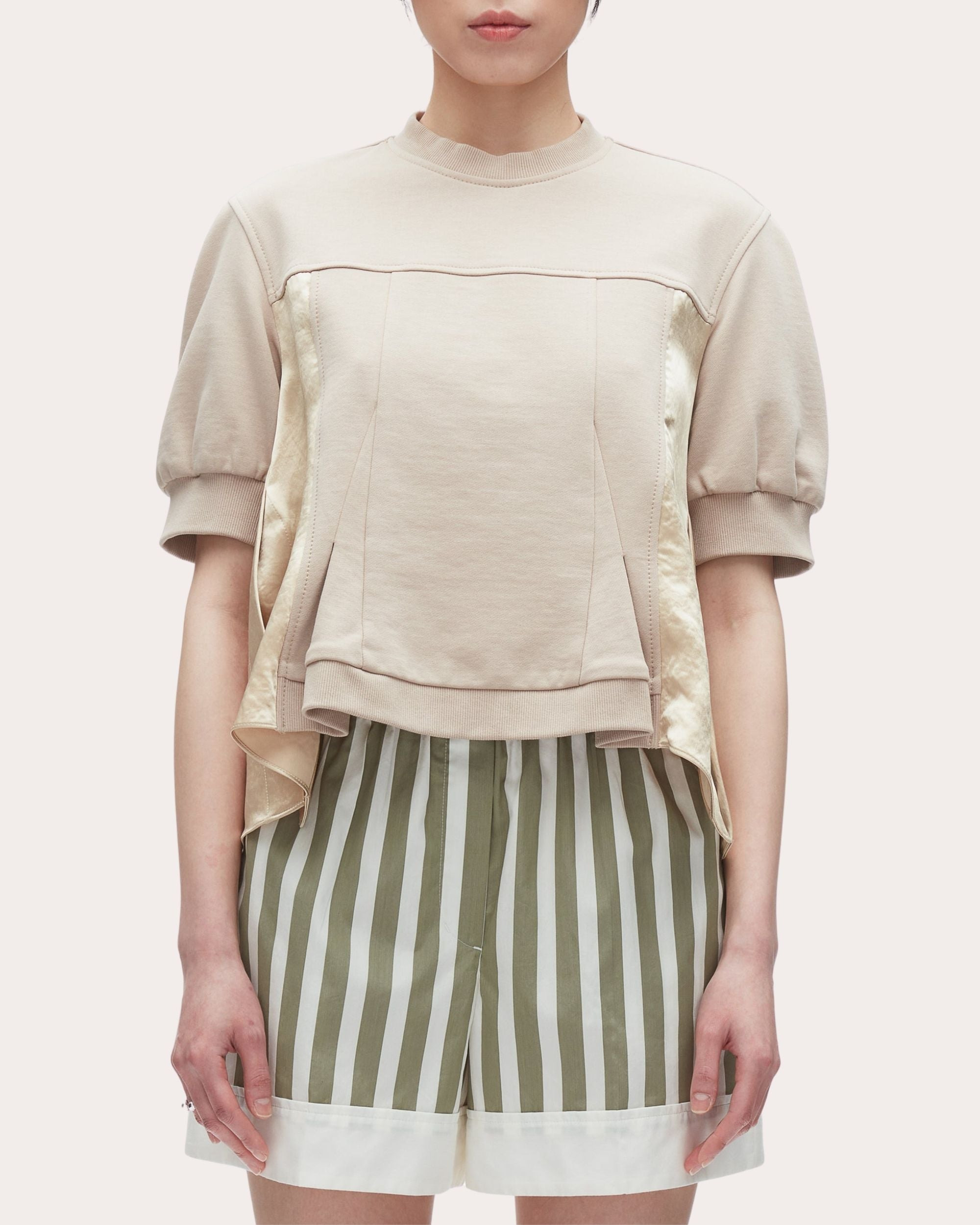 Flounce Puff-Sleeve Satin Top - 1
