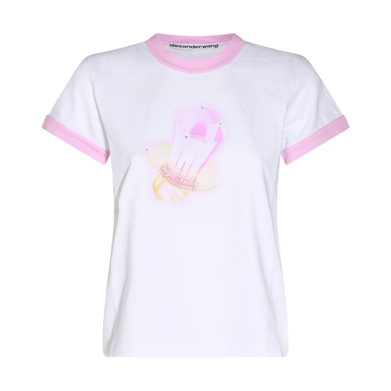 white and pink cotton t-shirt - 1
