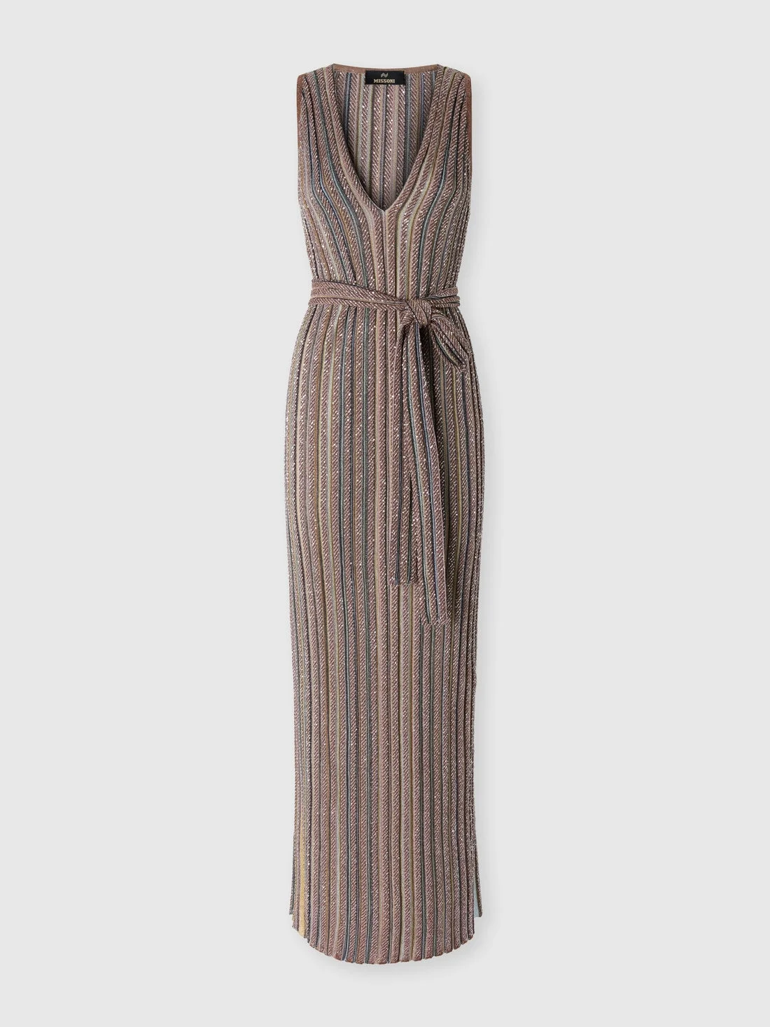 Long knit dress with sequins and V-neck - 1