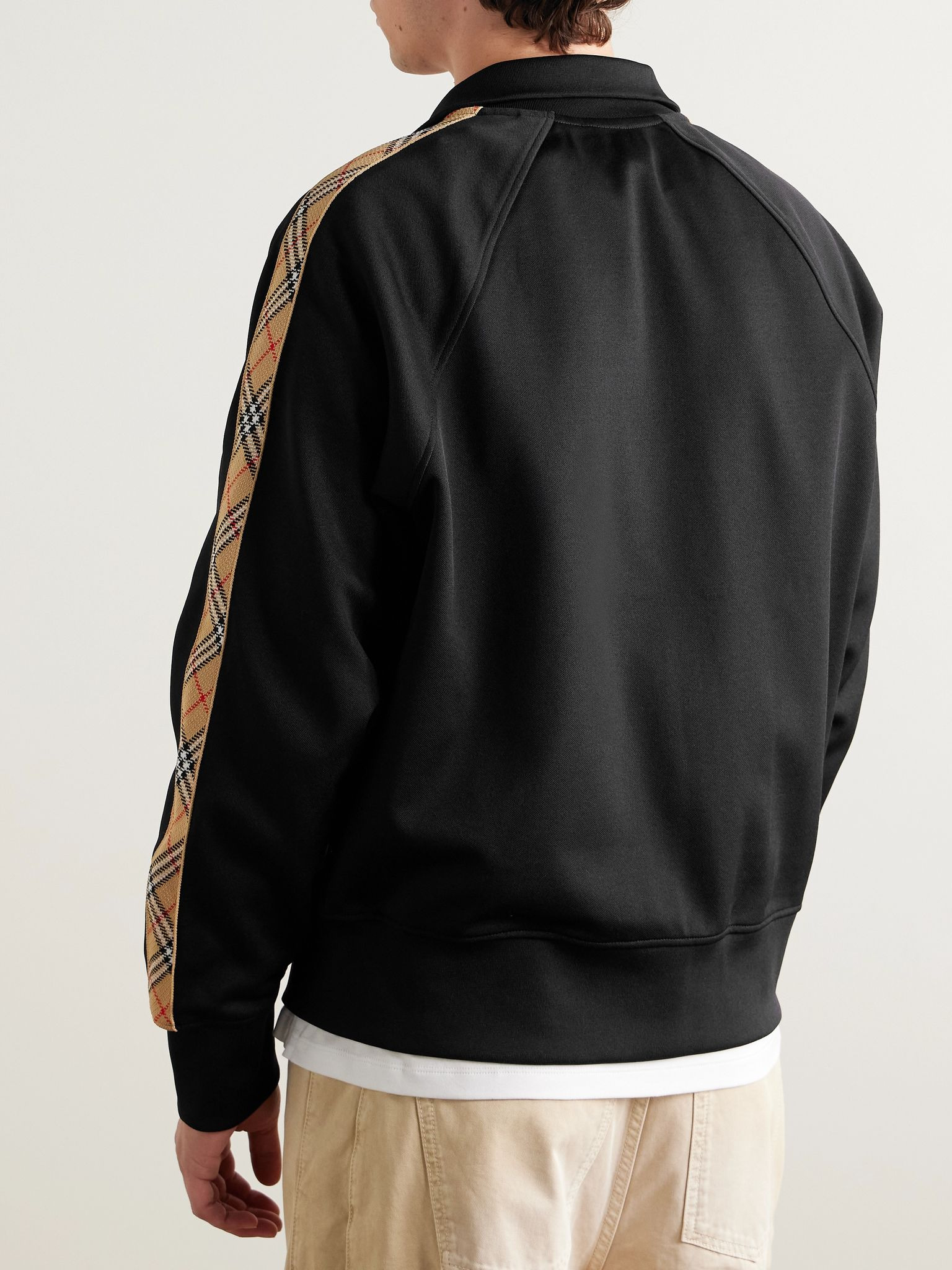 Checked Jacquard-Trimmed Logo-Embroidered Tech-Jersey Track Jacket Black - 3