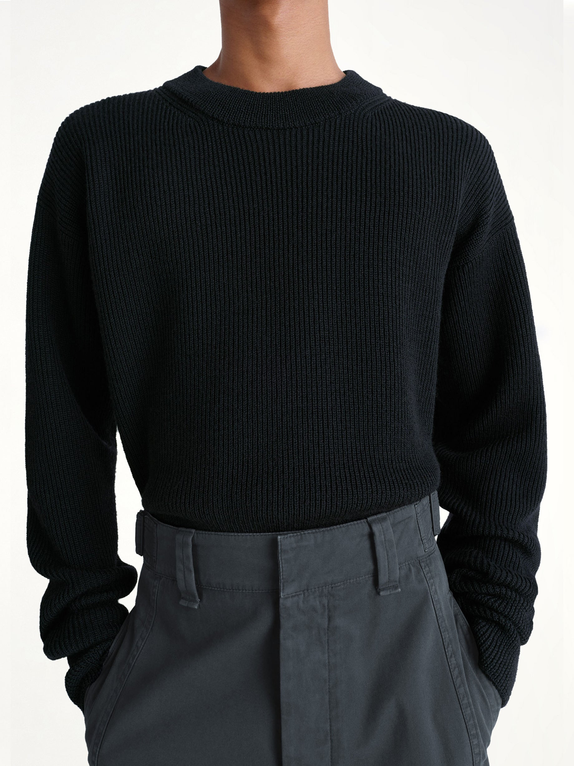 Boxy Round Neck Sweater in Black - 5