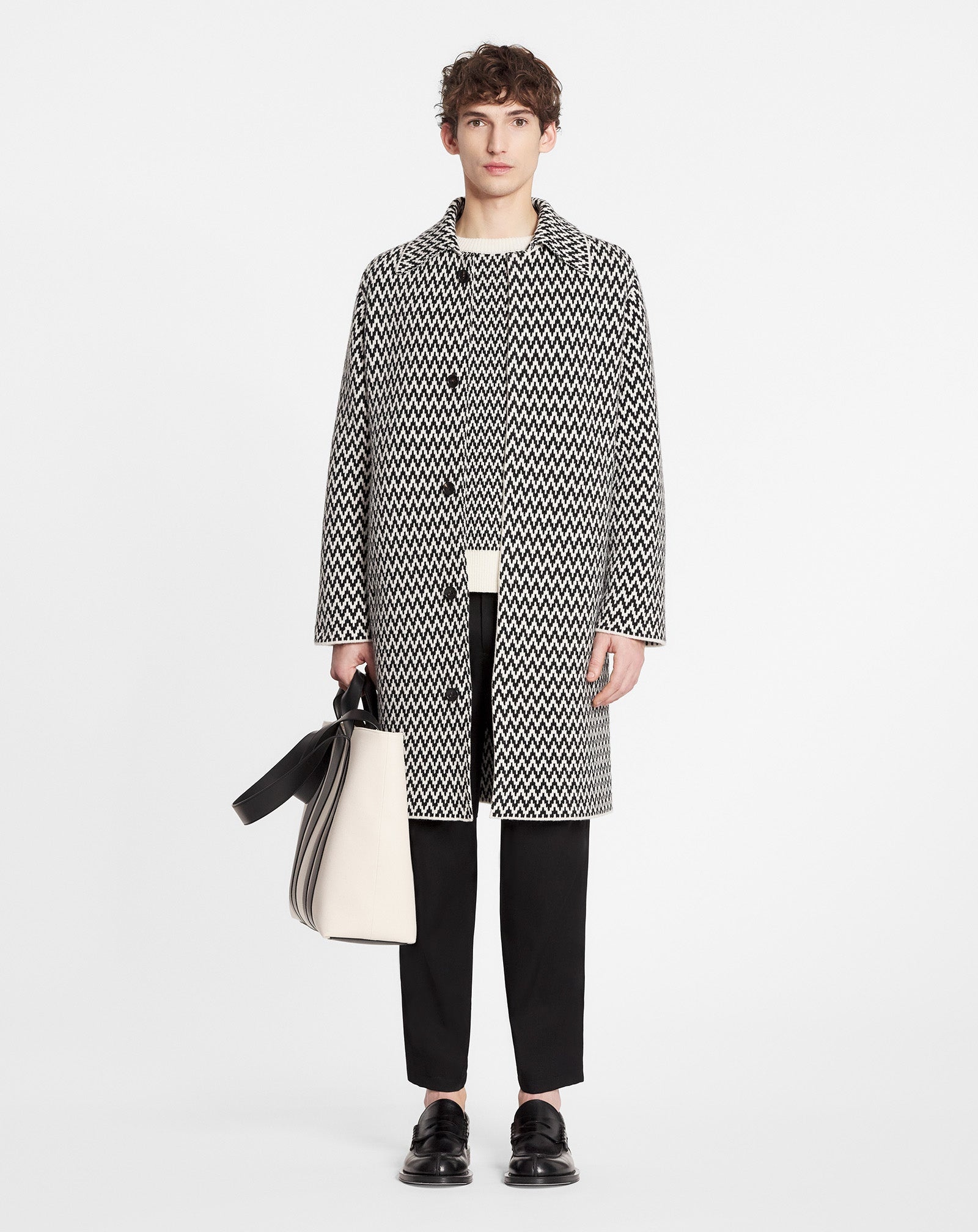 MERINO WOOL CURB HERRINGBONE COAT - 2