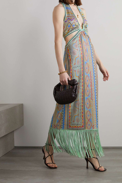 Etro Fringed cutout jacquard-knit halterneck maxi dress outlook