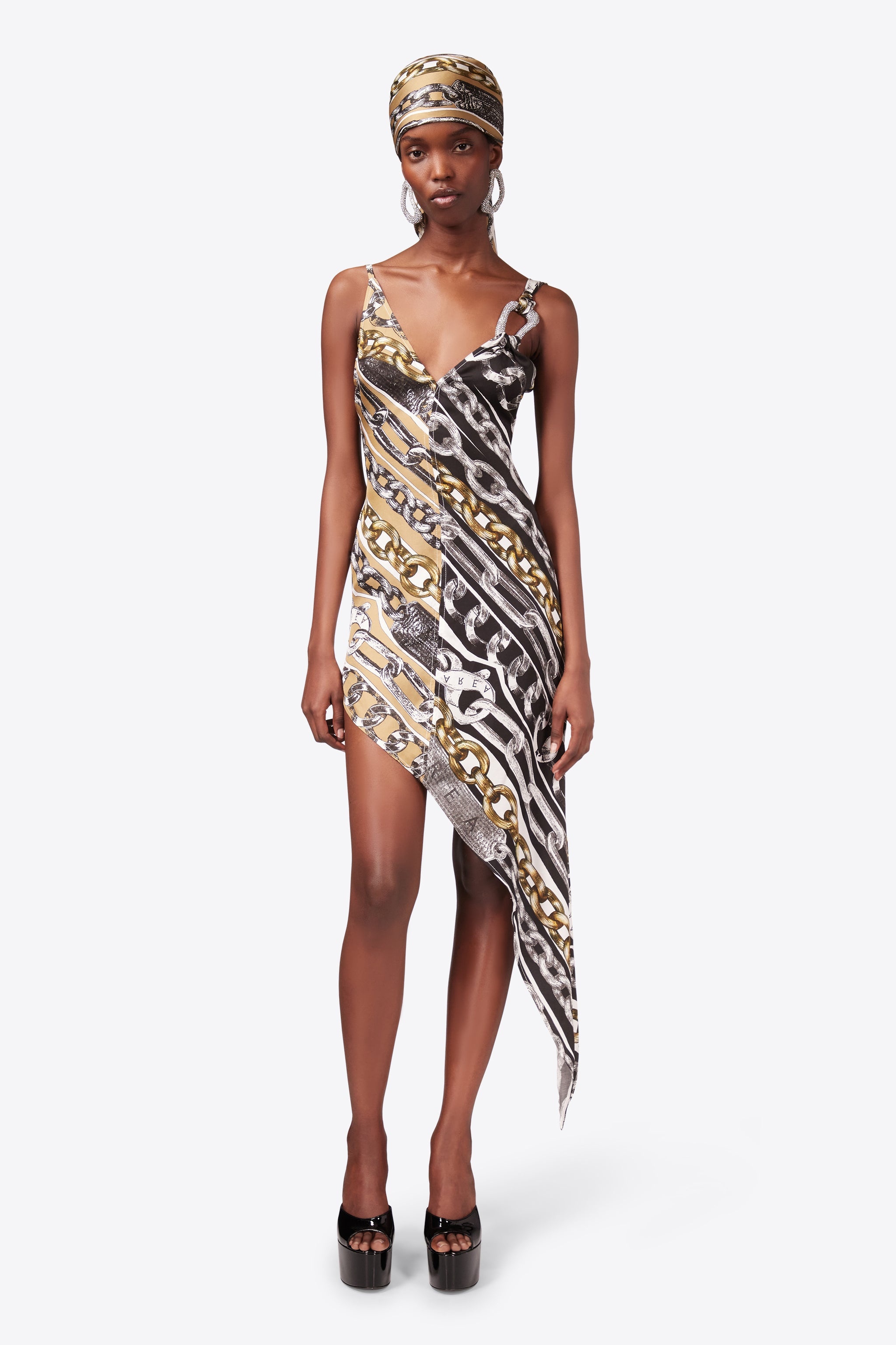 CHAIN PRINTED CRYSTAL LINK SLIP DRESS - 4