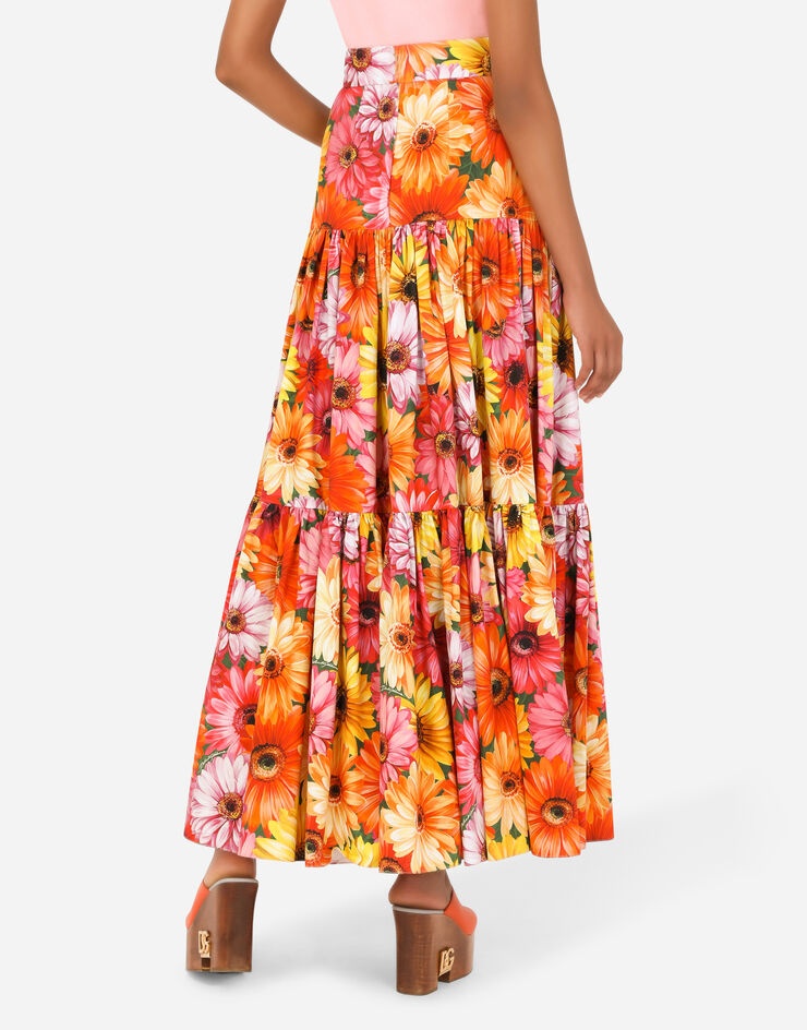 Long poplin skirt with gerbera-daisy print - 5