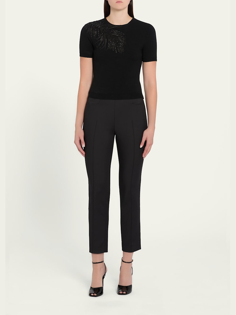 Oscar de la Renta Embroidered Feather Short-Sleeve Sweater outlook