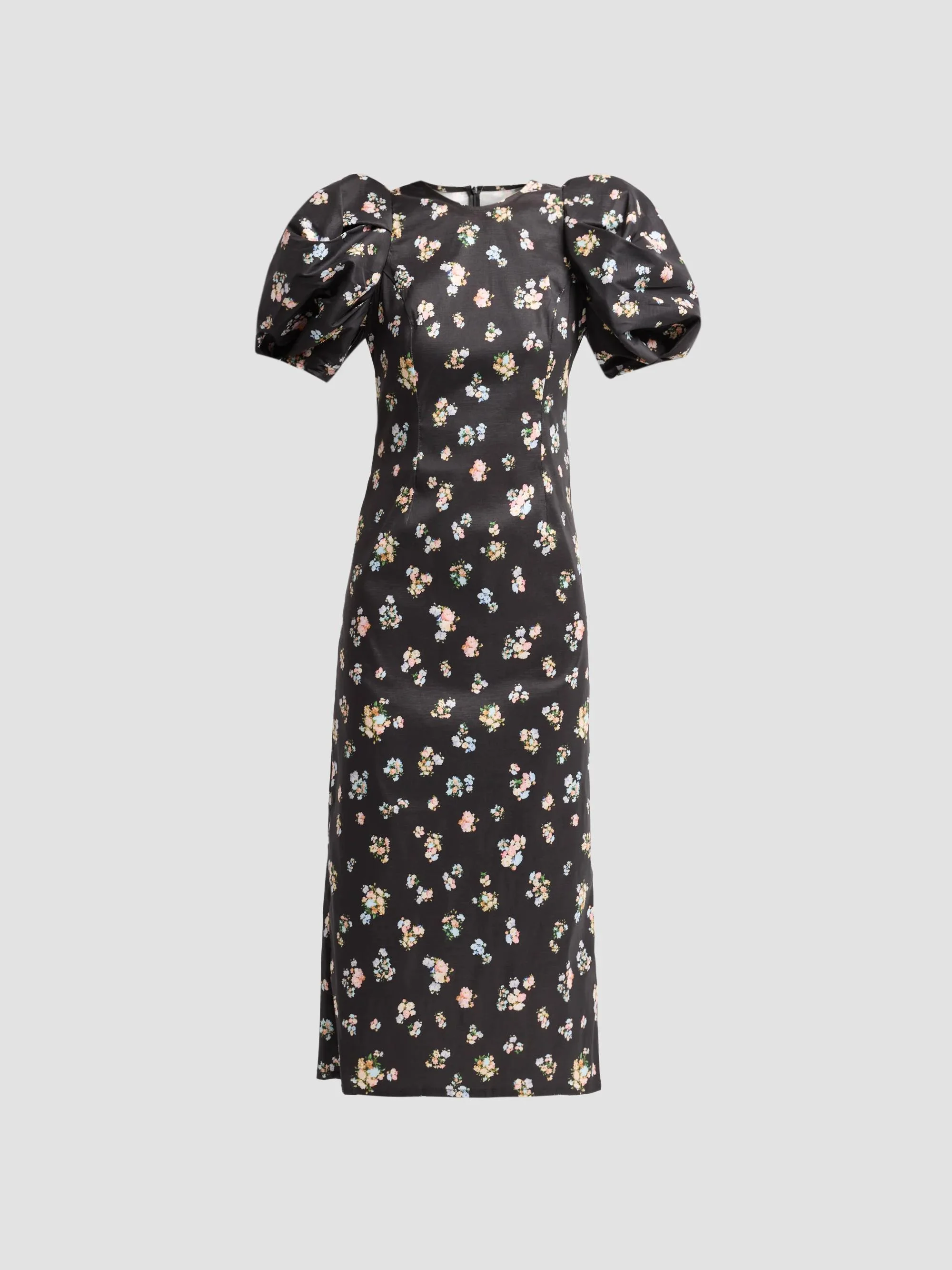Women's Anja Floral Taffeta Crewneck Midi-Dress - Midnight - 1