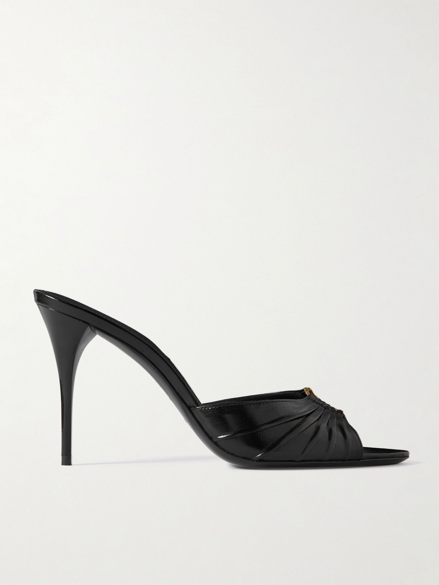 Babylone embellished gathered glossed-leather mules Black - 1
