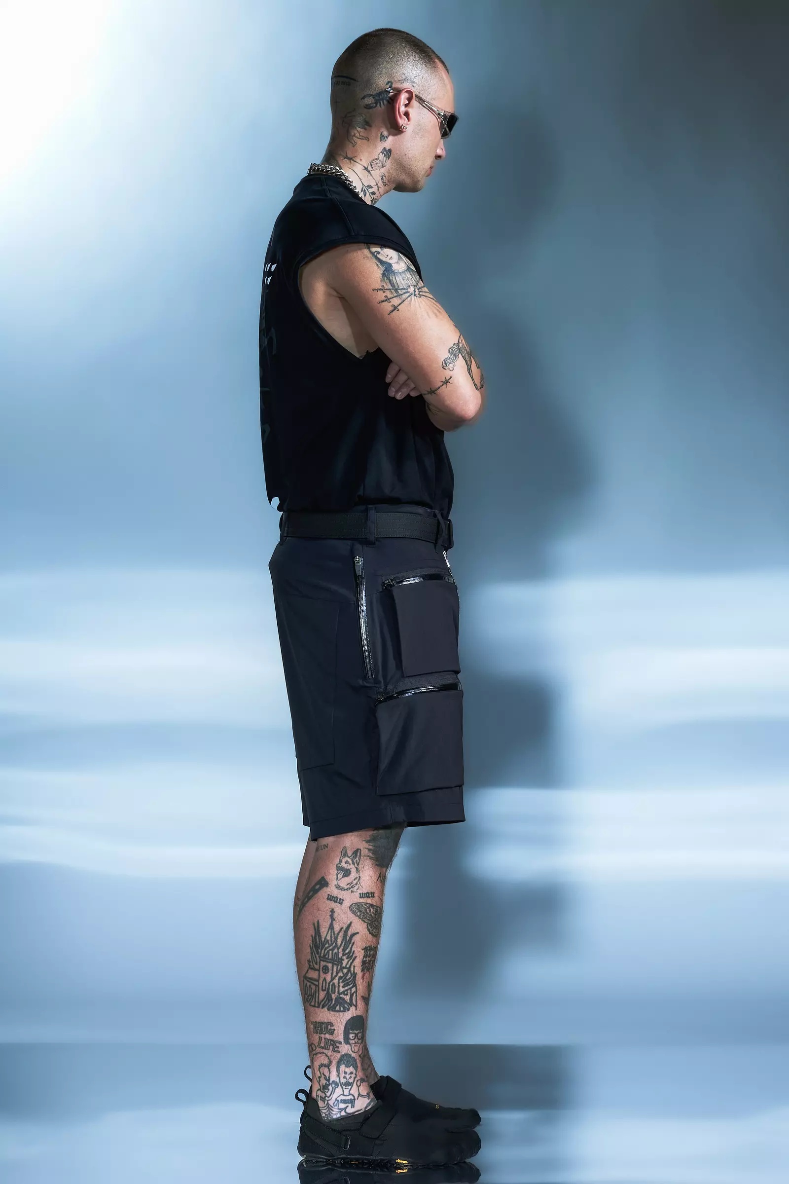 SP38-M Nylon Stretch Cargo Short Pant BLACK - 6
