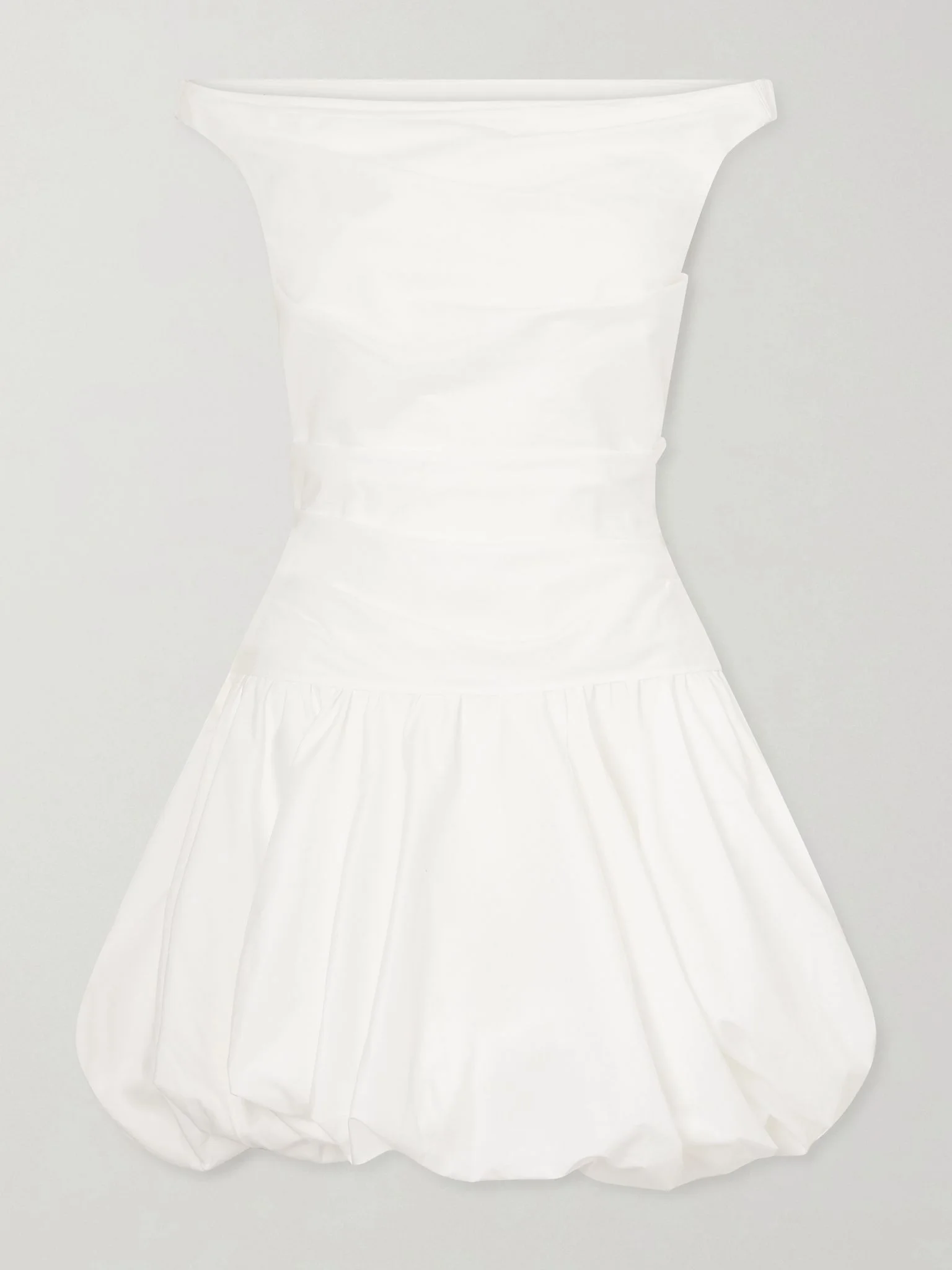 Salina ruched cotton-blend poplin mini dress White - 1