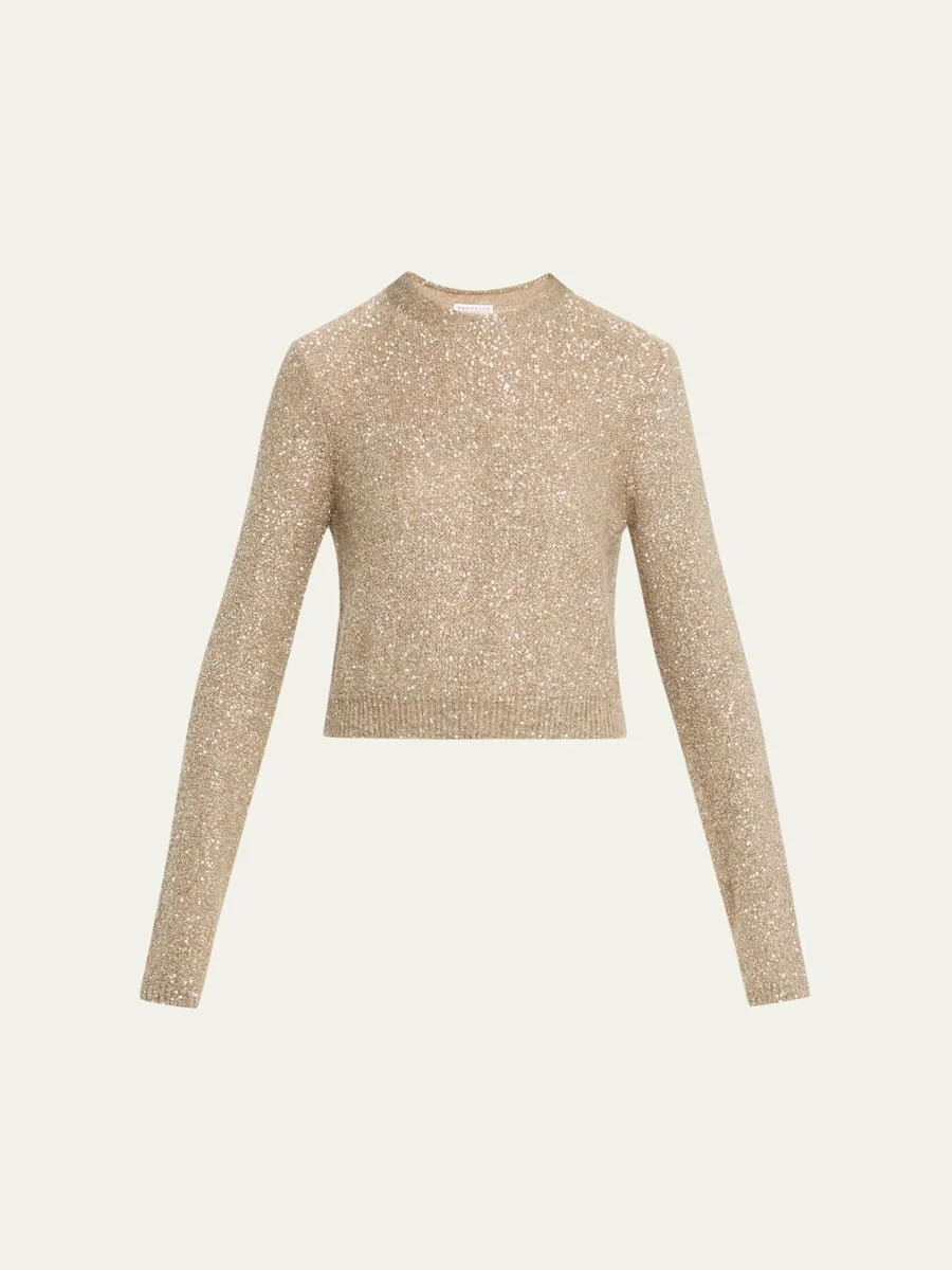 Wool Mohair Pailette Crewneck Sweater - 1
